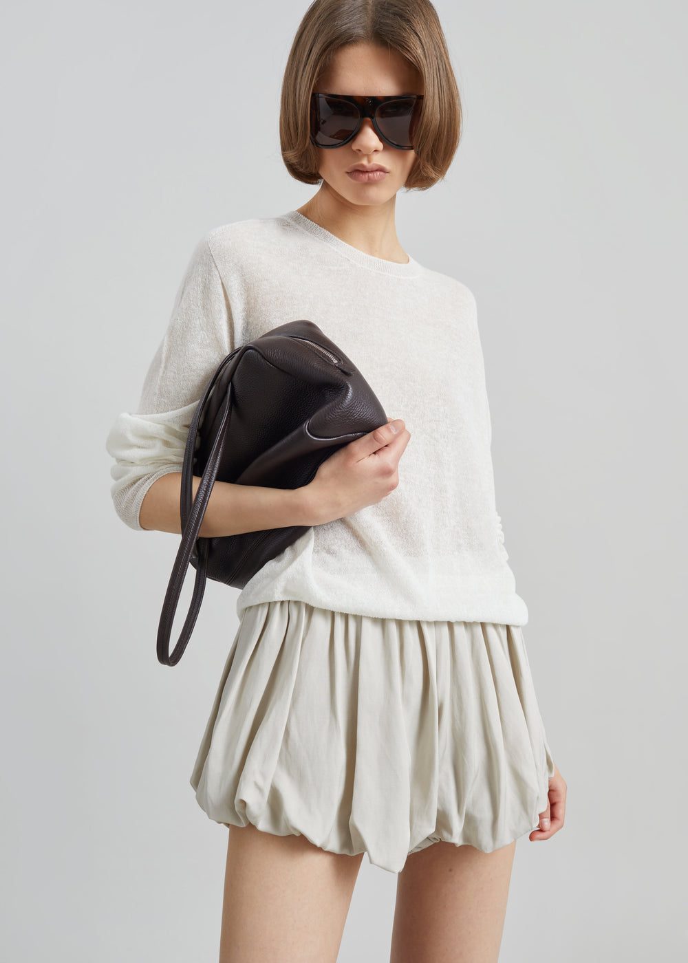 Alina Linen Bubble Hem Shorts - Light Beige - 1