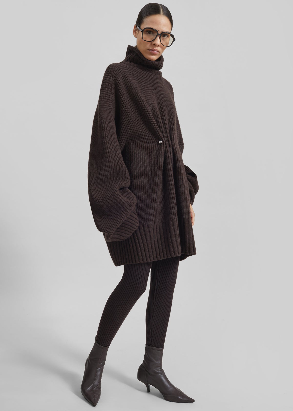 Alira Knit Brooch Dress - Brown