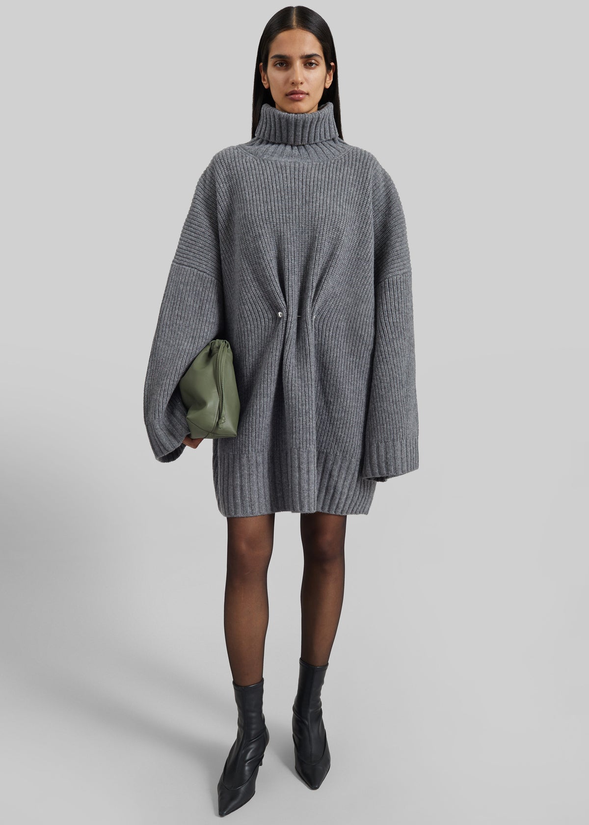 Alira Knit Brooch Dress - Grey
