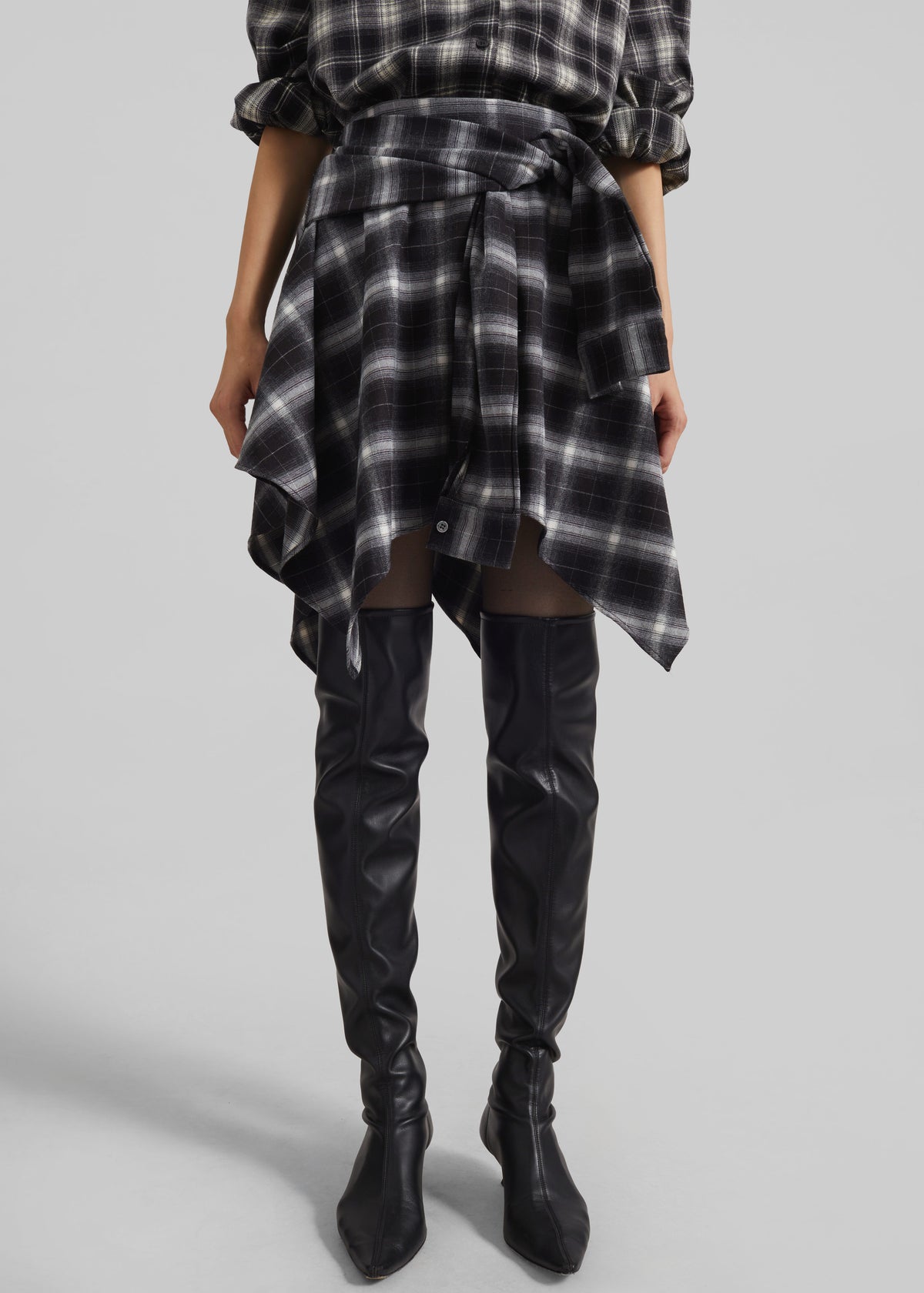 Alix Tie Skirt - Black Plaid - 3
