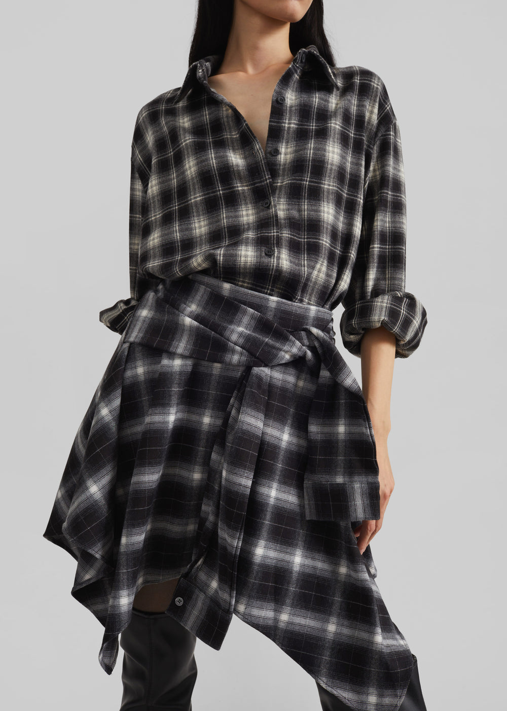 Alix Tie Skirt - Black Plaid - 1