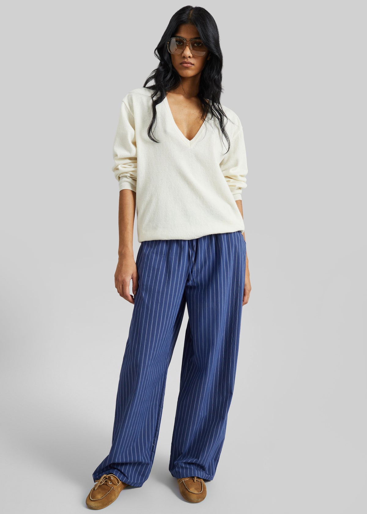 Almansa Drawstring Wide Pants - Blue Stripe - 4
