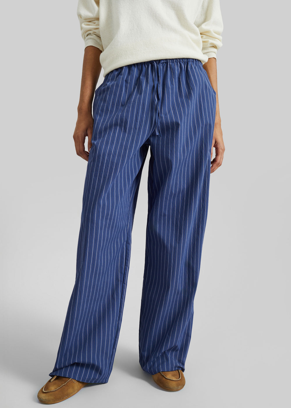 Tansy Pleated Trousers - Navy Pinstripe – The Frankie Shop