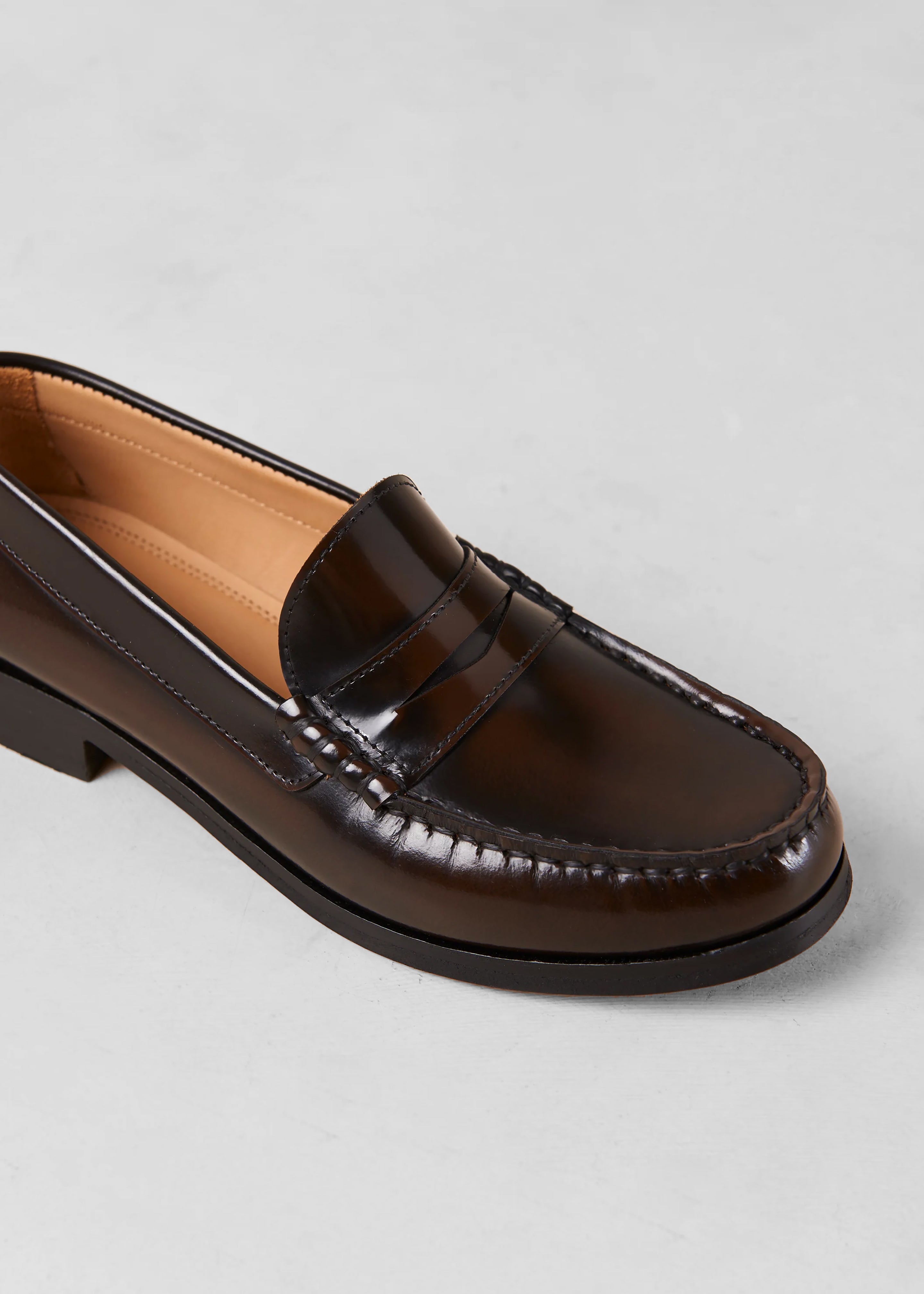 Alohas Rivet Brushed Leather Loafers - Coffee Brown - 3