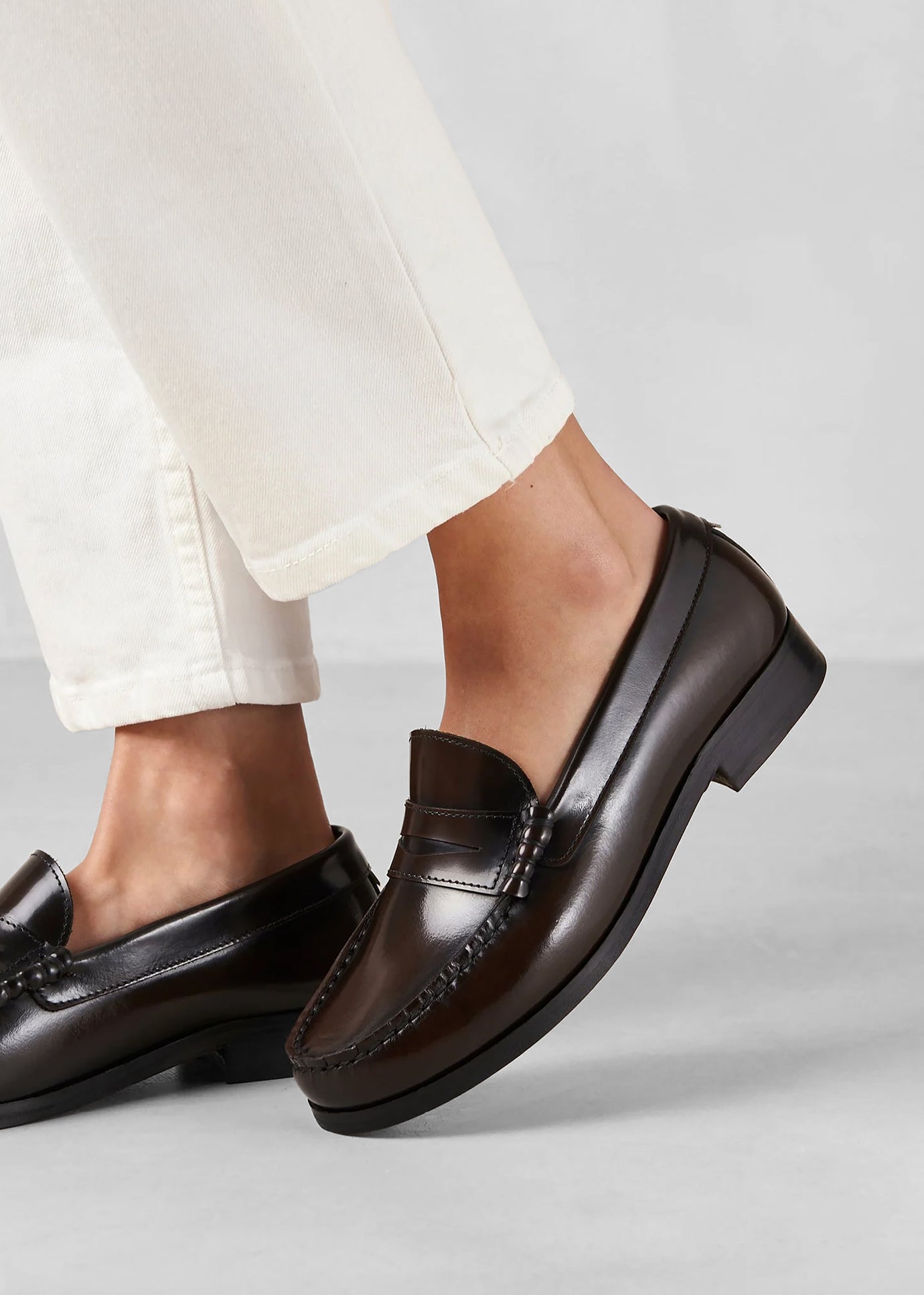 Alohas Rivet Brushed Leather Loafers - Coffee Brown - 1