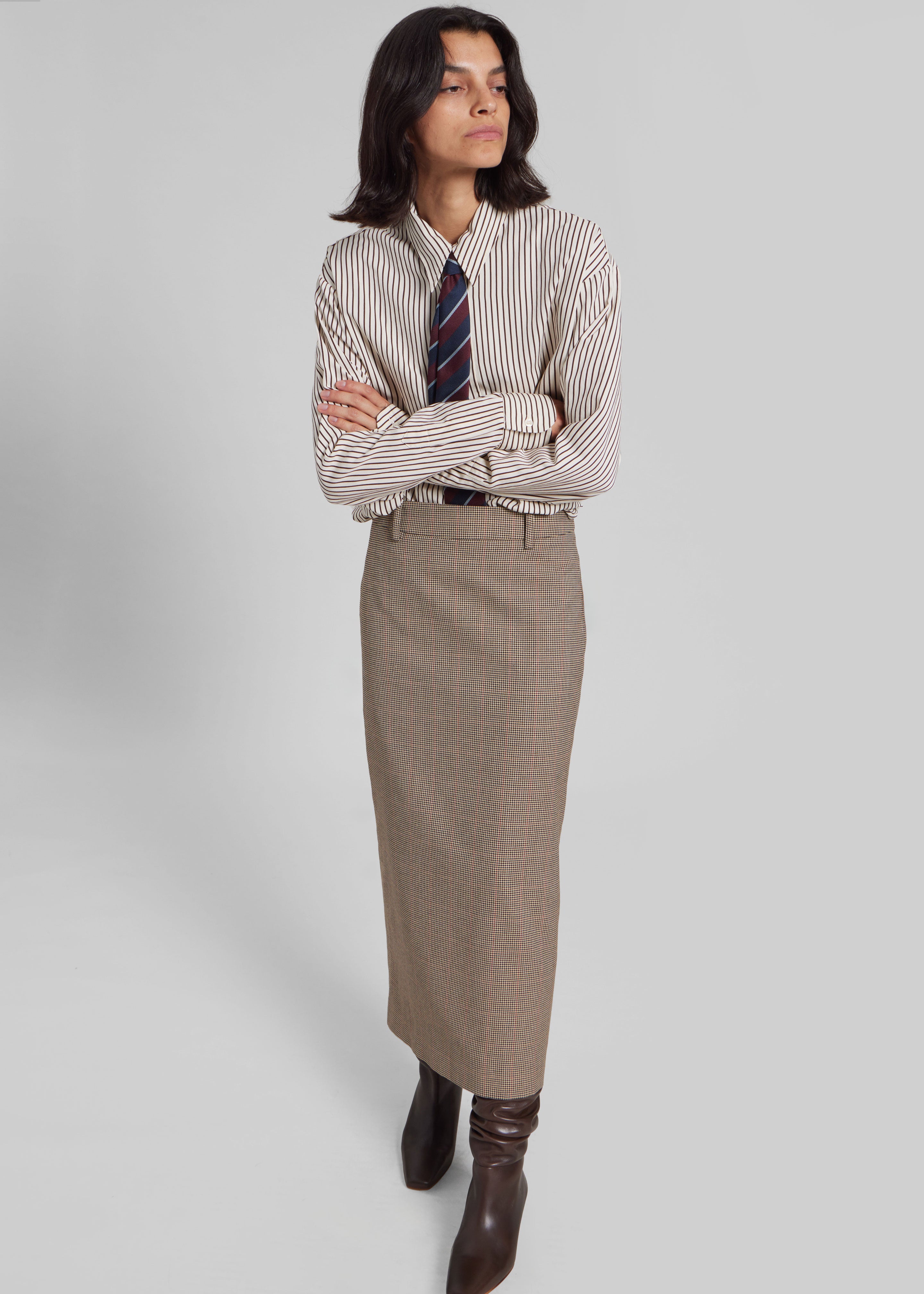 Alrose Houndstooth Midi Skirt - Beige - 7