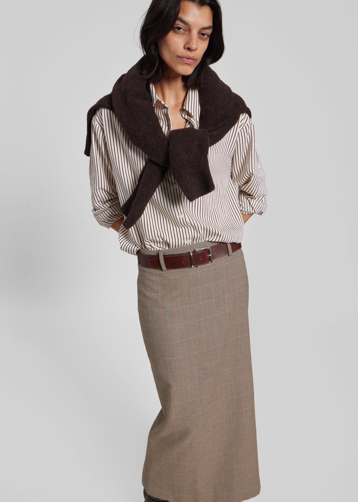 Alrose Houndstooth Midi Skirt - Beige - 6