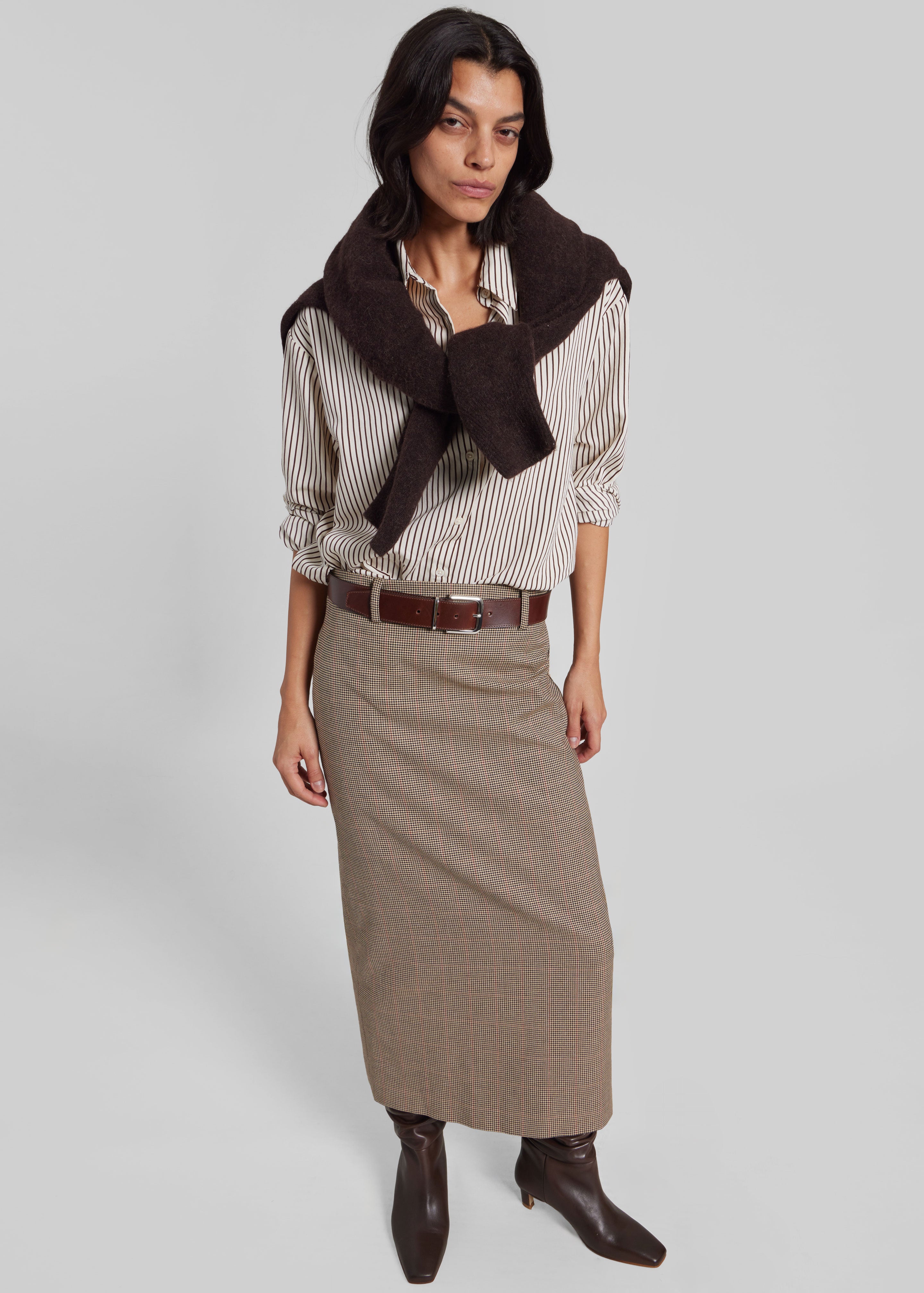 Alrose Houndstooth Midi Skirt - Beige - 5