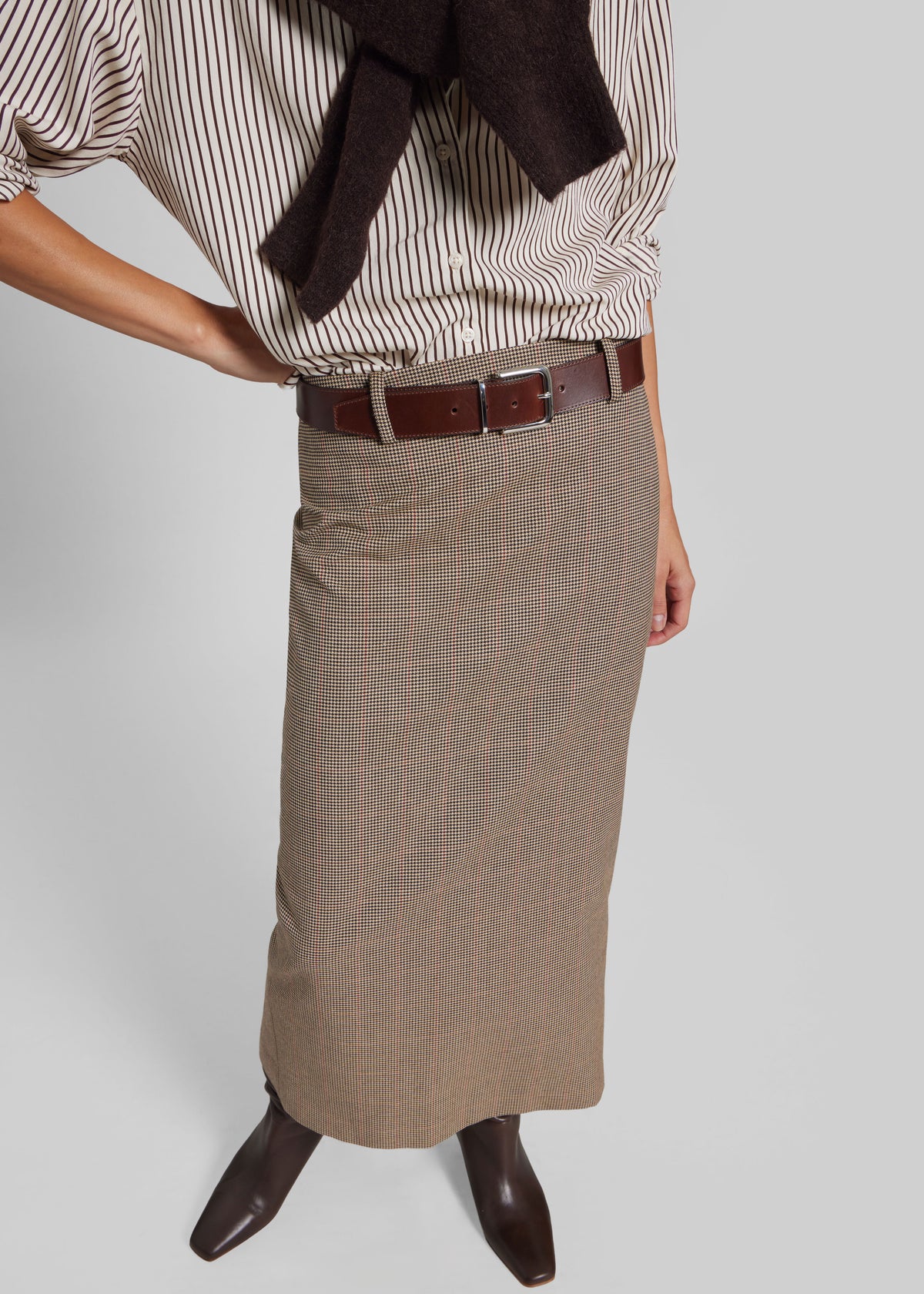 Alrose Houndstooth Midi Skirt - Beige - 1