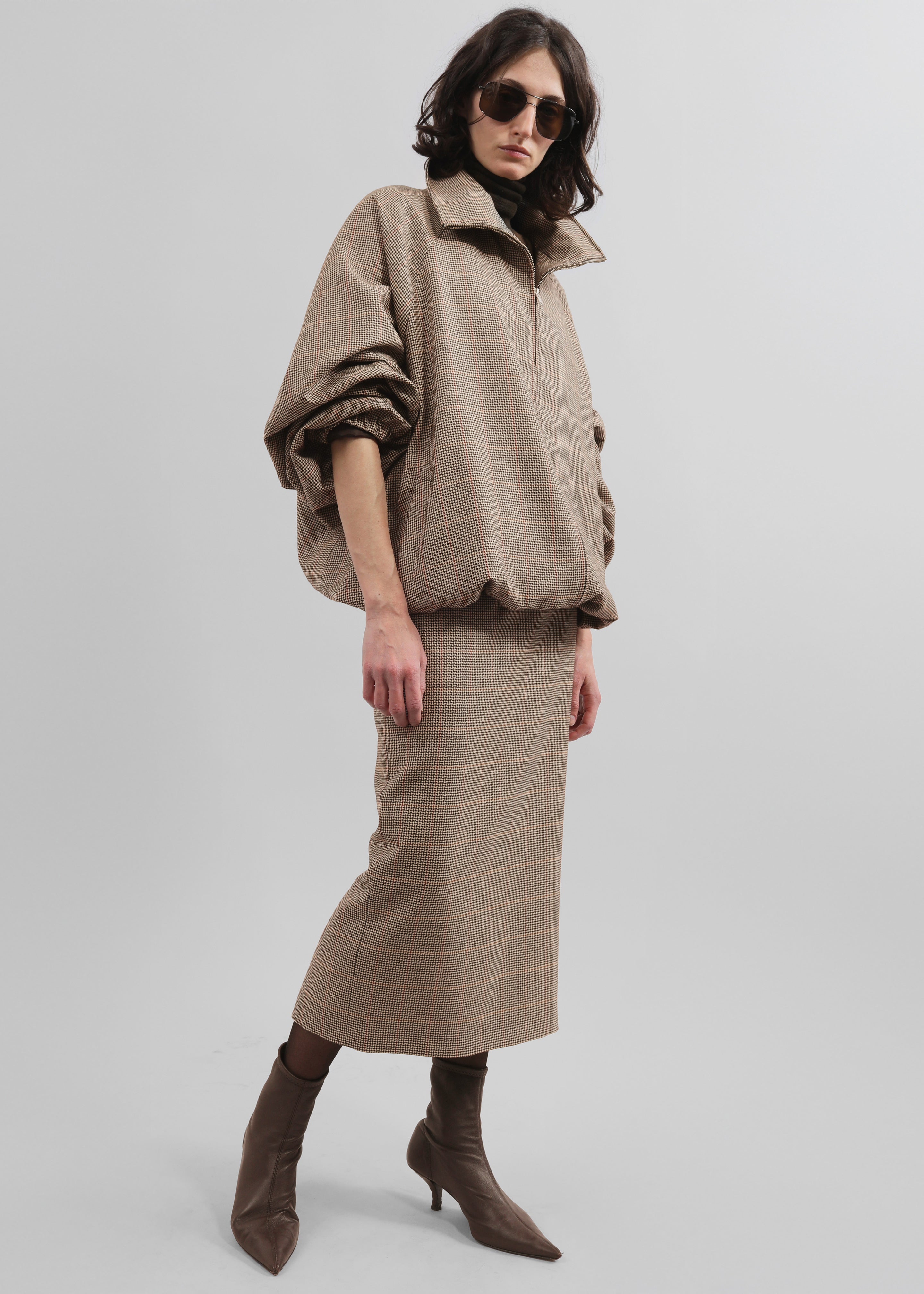 Alrose Houndstooth Midi Skirt - Beige - 9