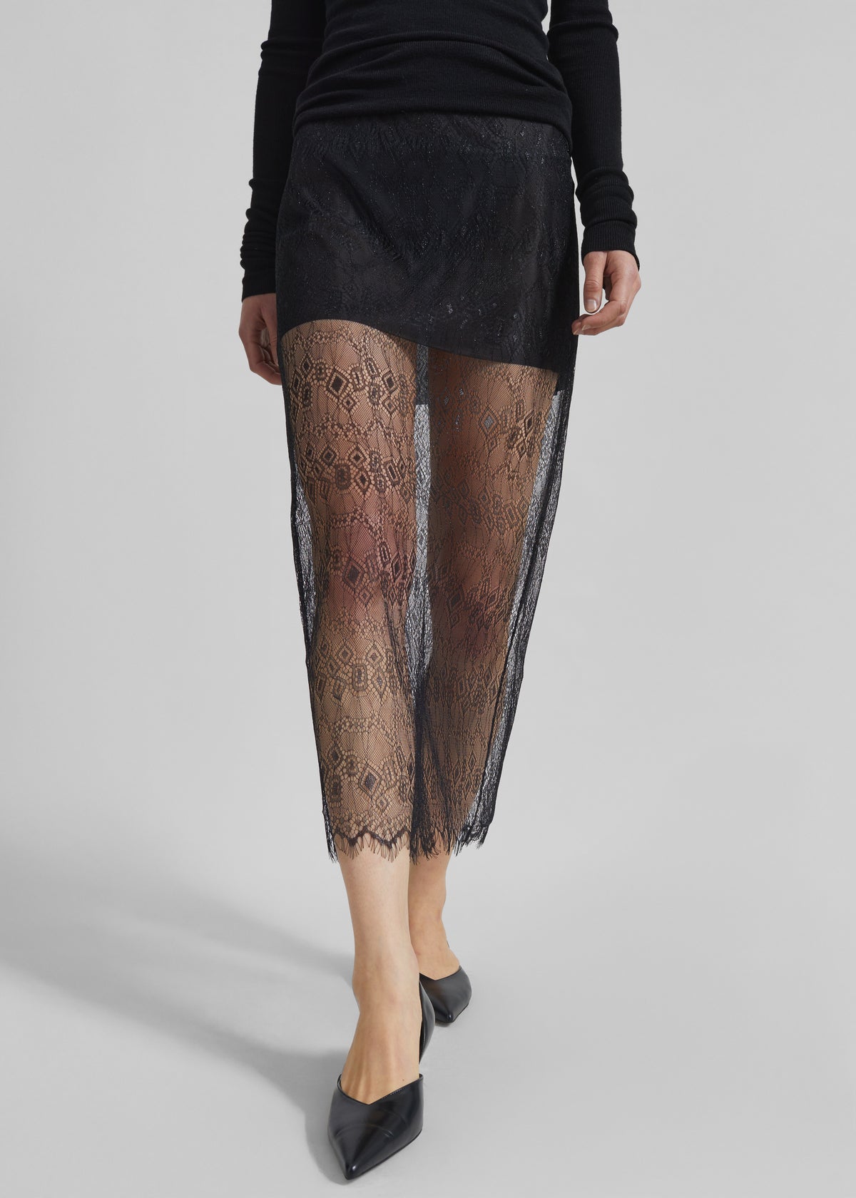 Alrose Lace Midi Skirt - Black - 4