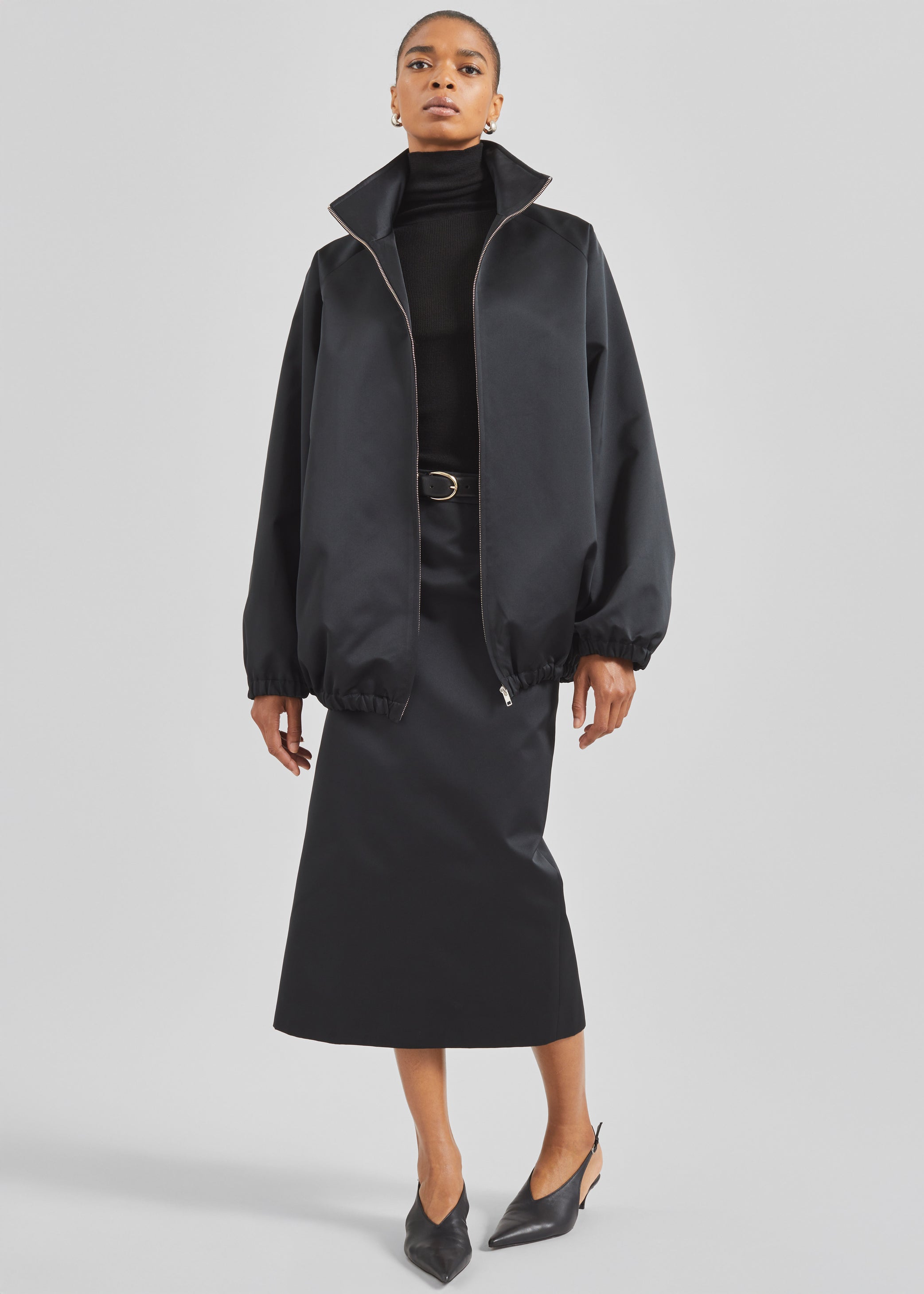 Shop the look image for Alrose Satin Midi Skirt - Black