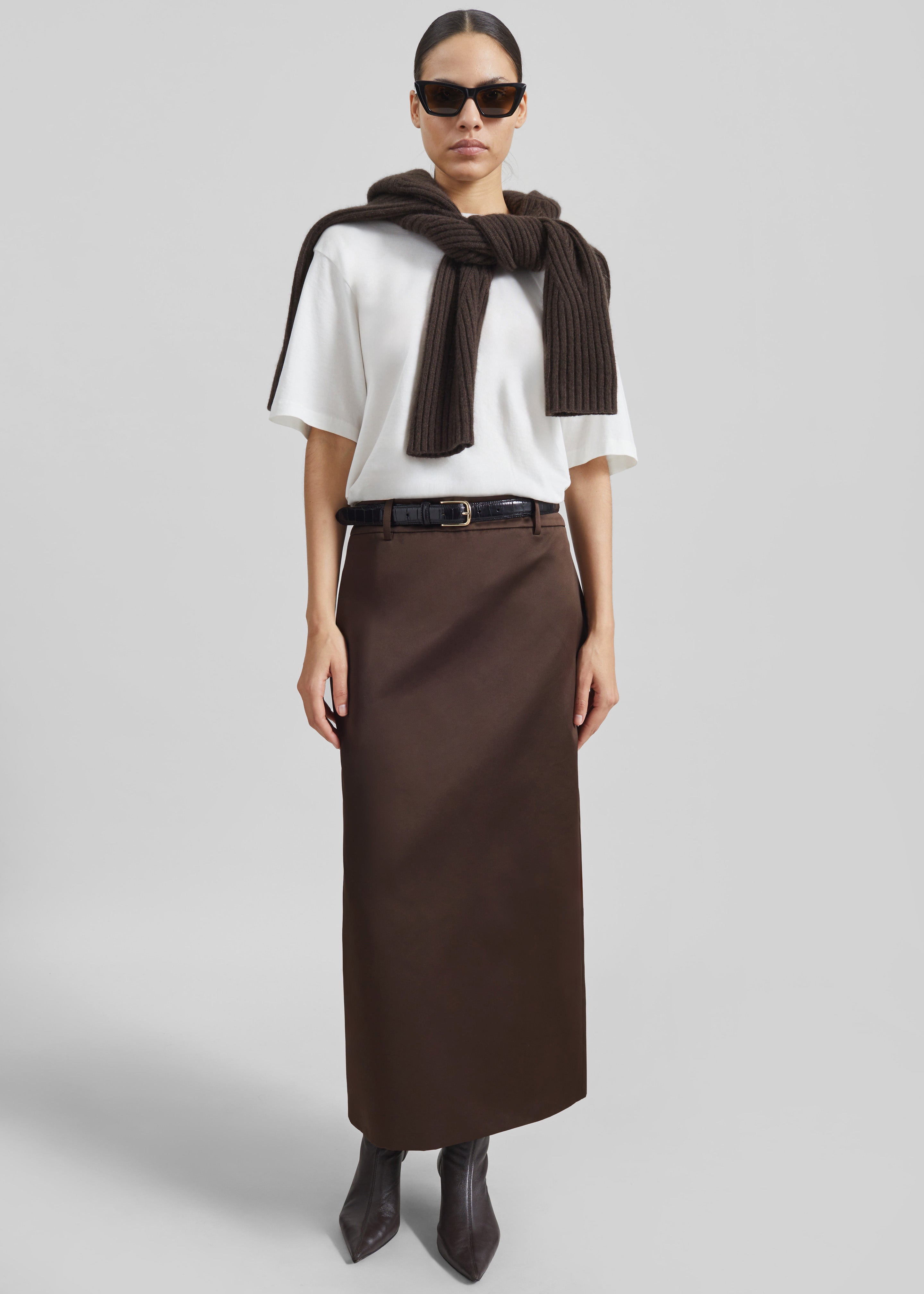 Alrose Satin Midi Skirt - Brown – The Frankie Shop