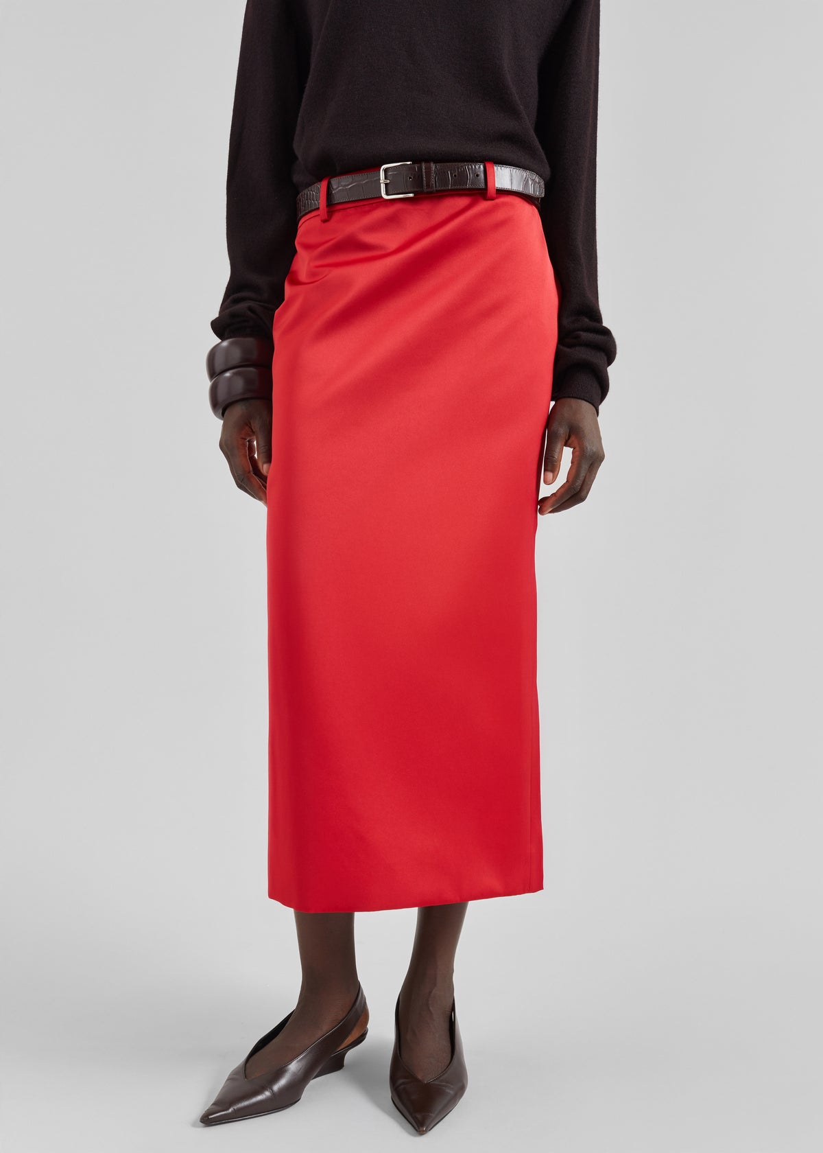 Alrose Satin Midi Skirt - Red - 3