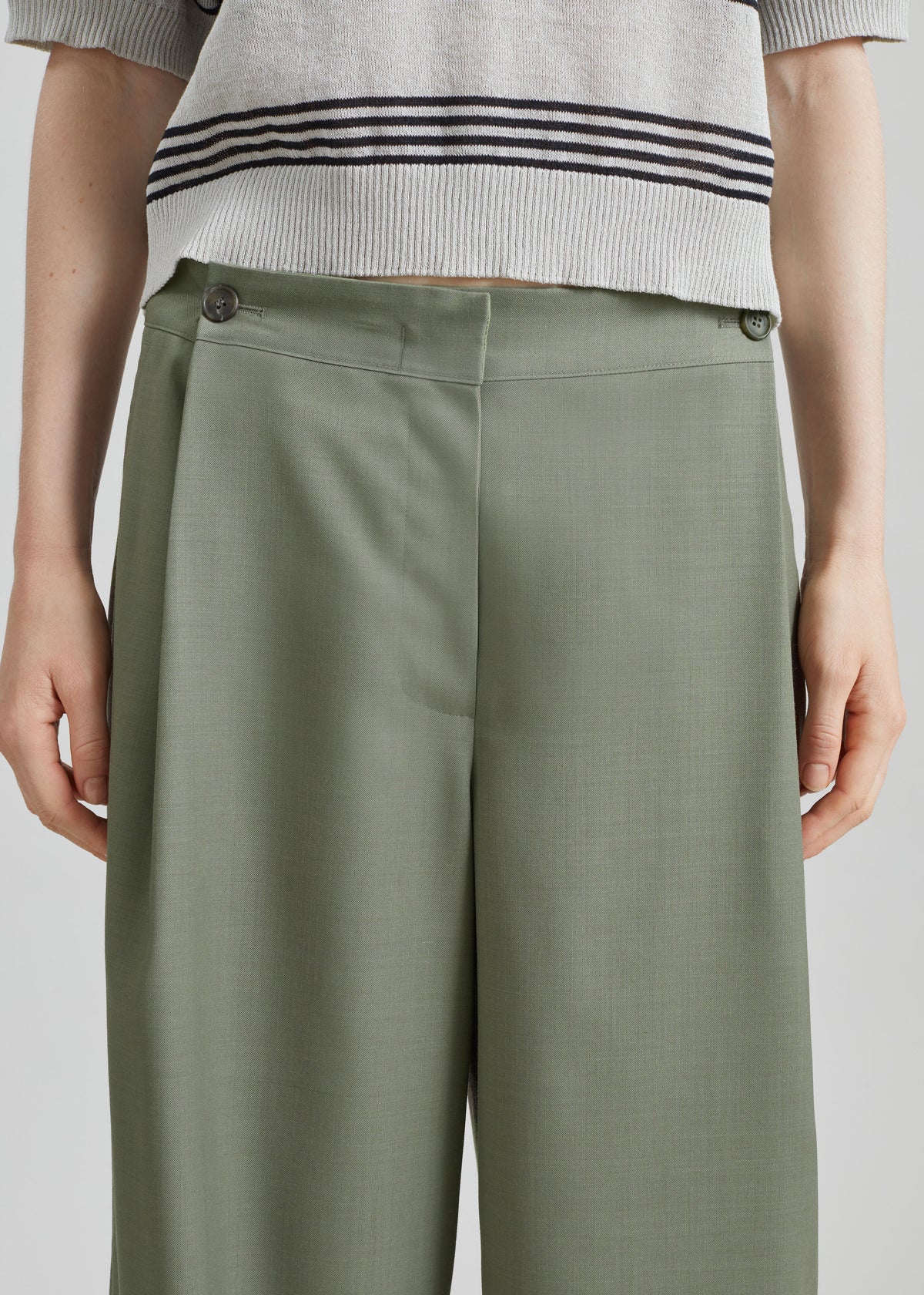 Althea Pleated Trousers - Sage - 3