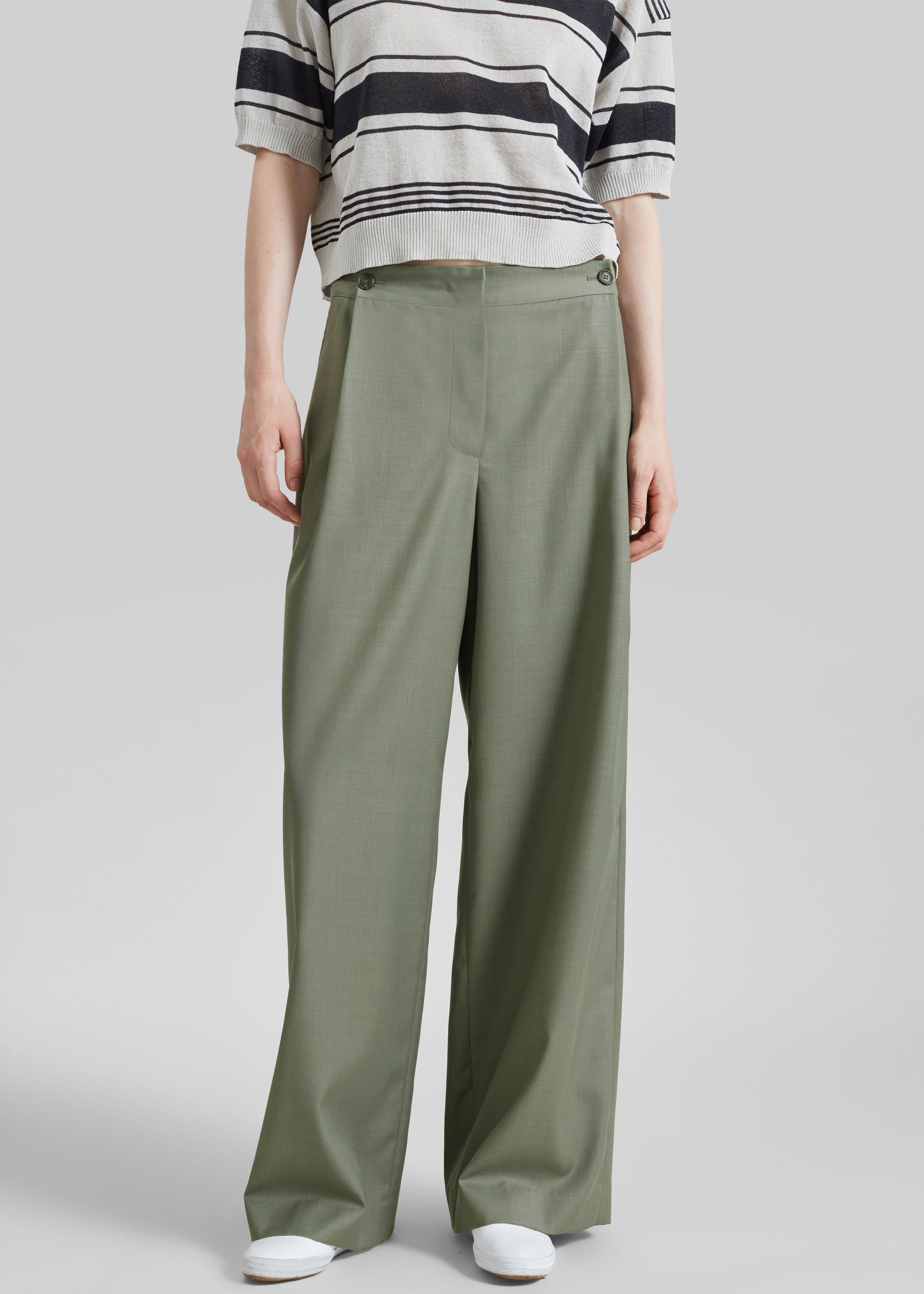 Althea Pleated Trousers - Sage - 2