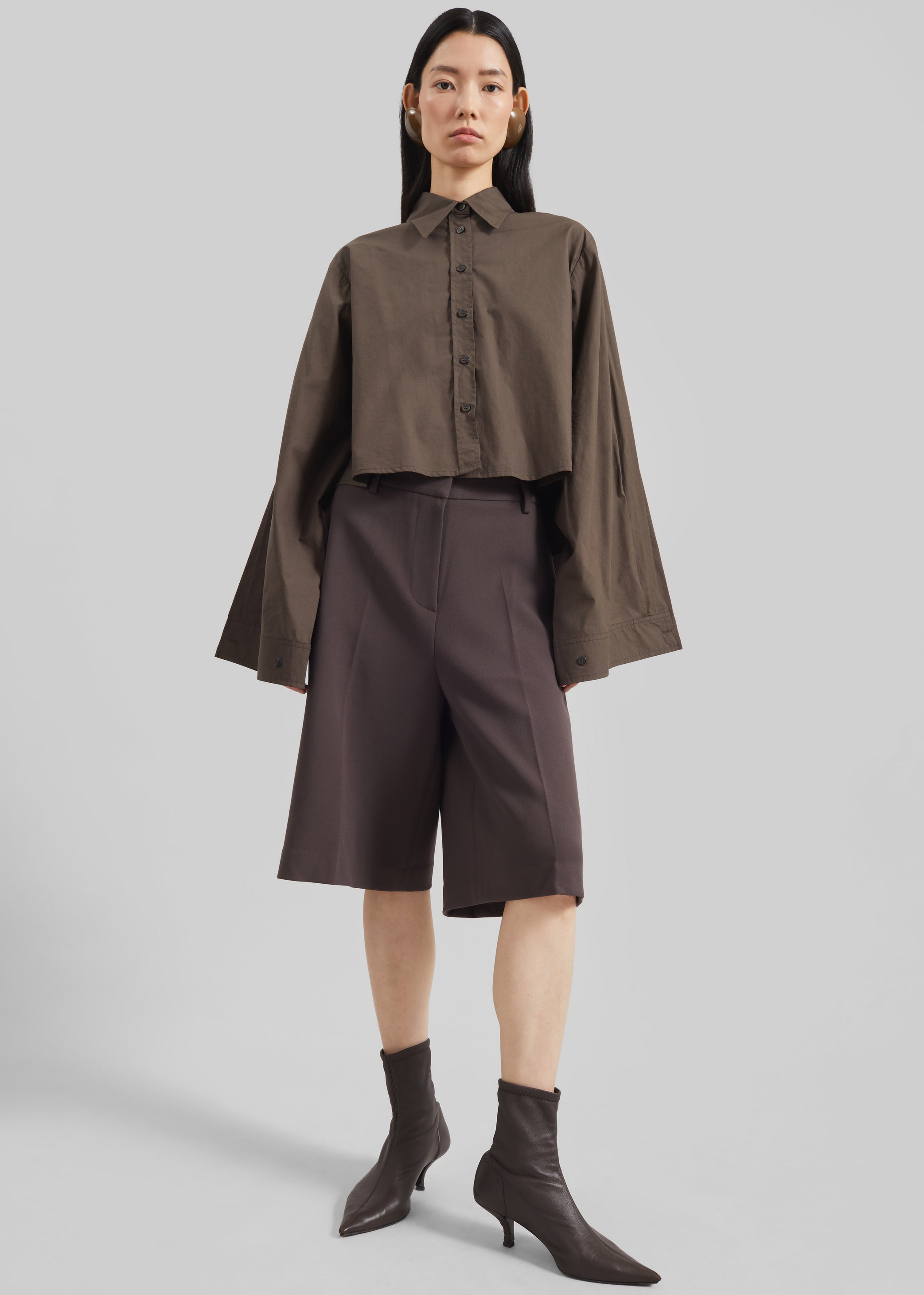Shop the look image for Dharoi Adjustable Sleeve Layered Shirt - Brown