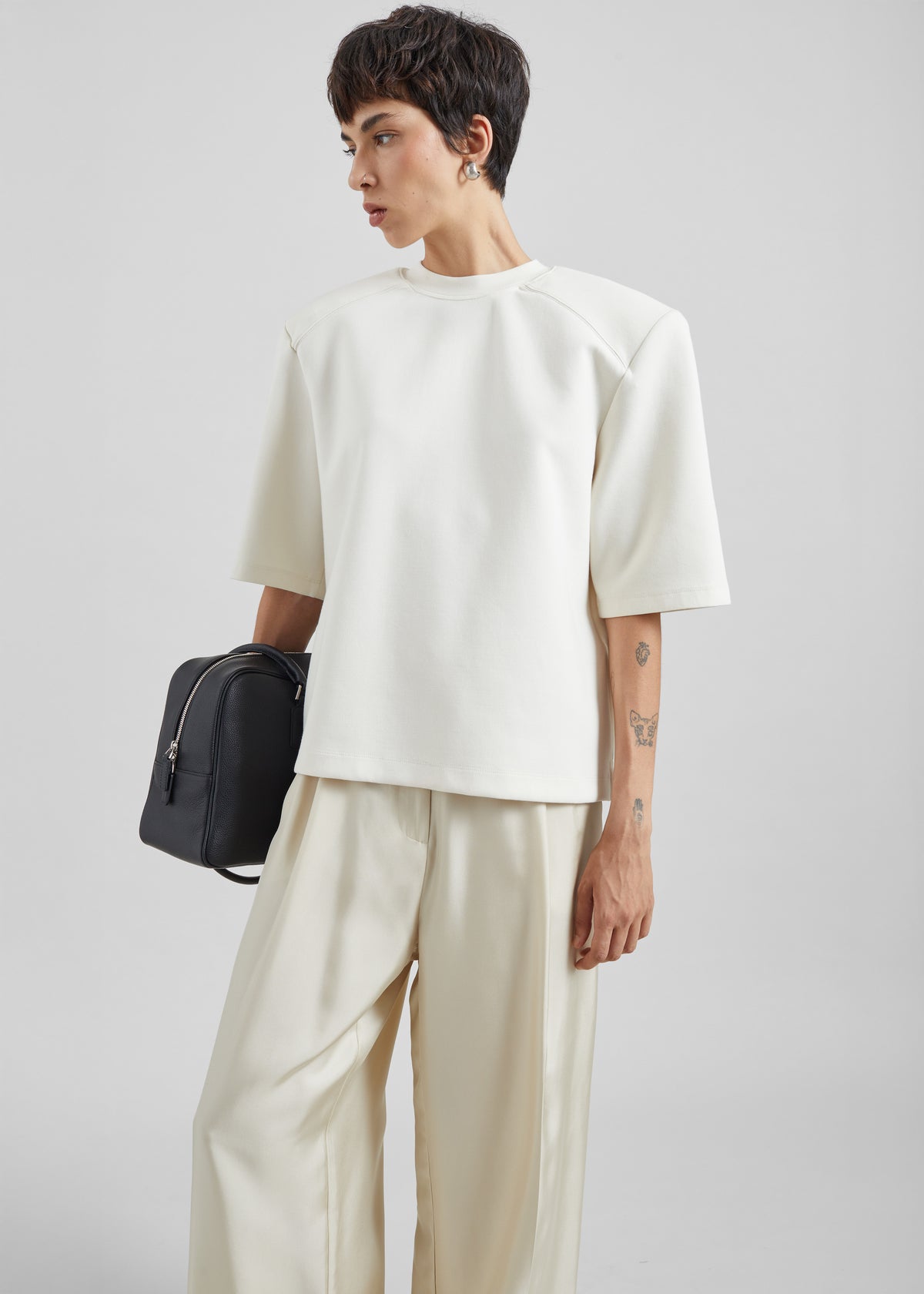Alwen Neoprene Padded T-Shirt - Off White - 1