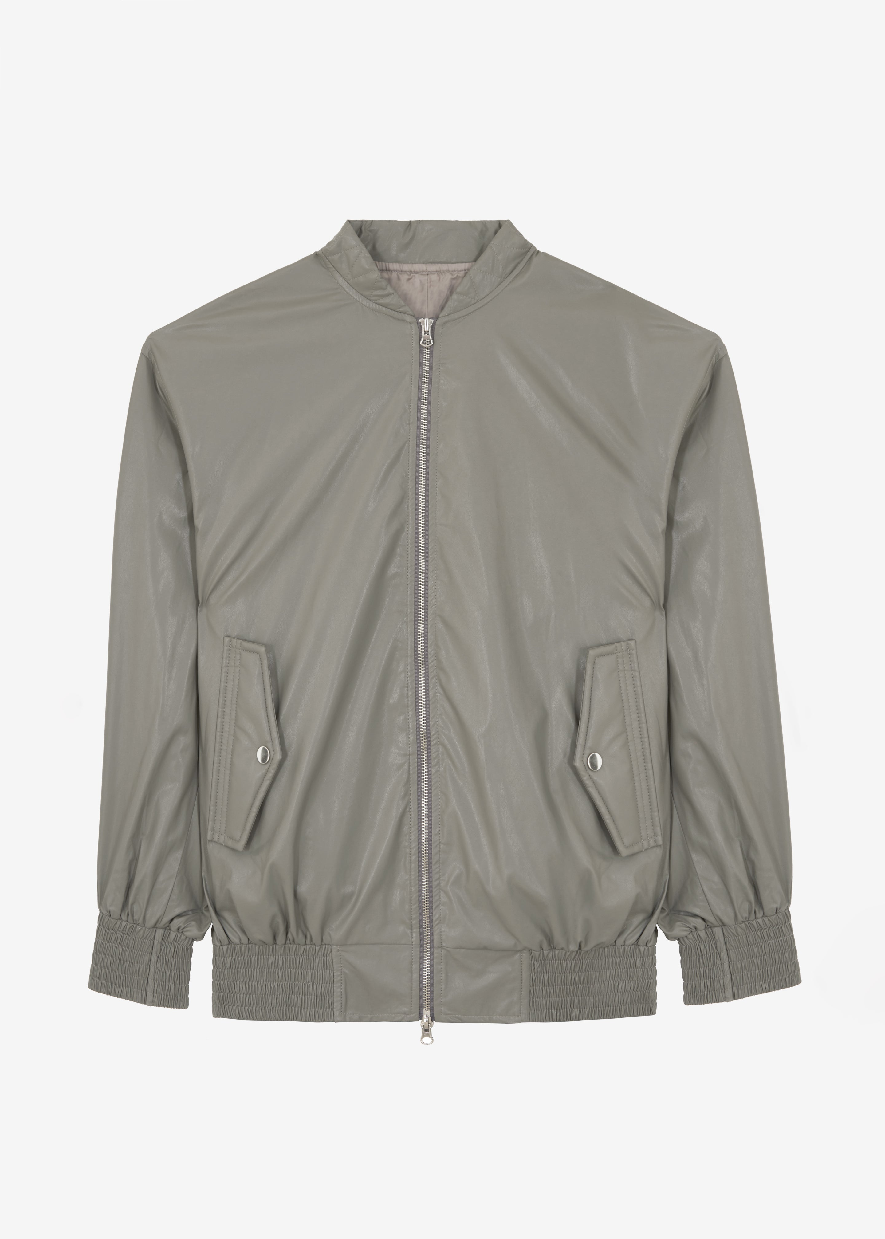 Amber Faux Leather Bomber - Khaki - 8