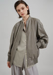 Amber Faux Leather Bomber - Khaki