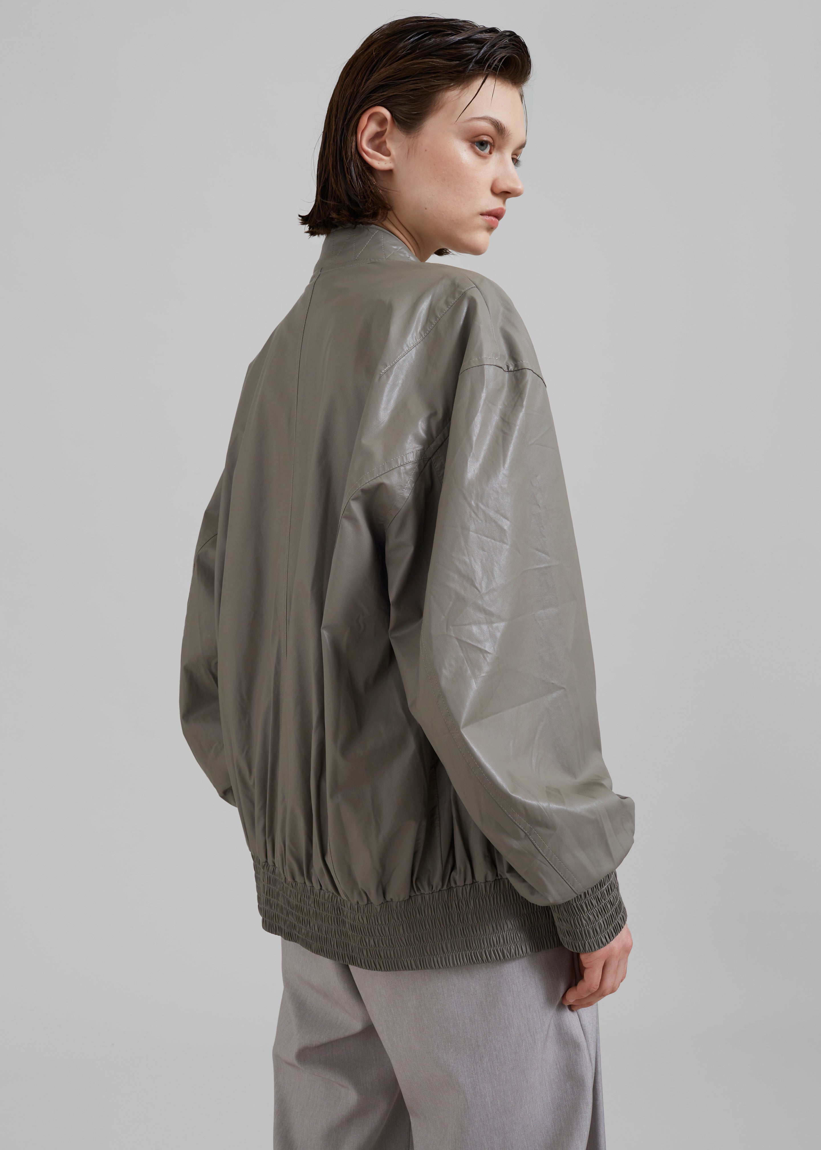 Amber Faux Leather Bomber - Khaki - 7