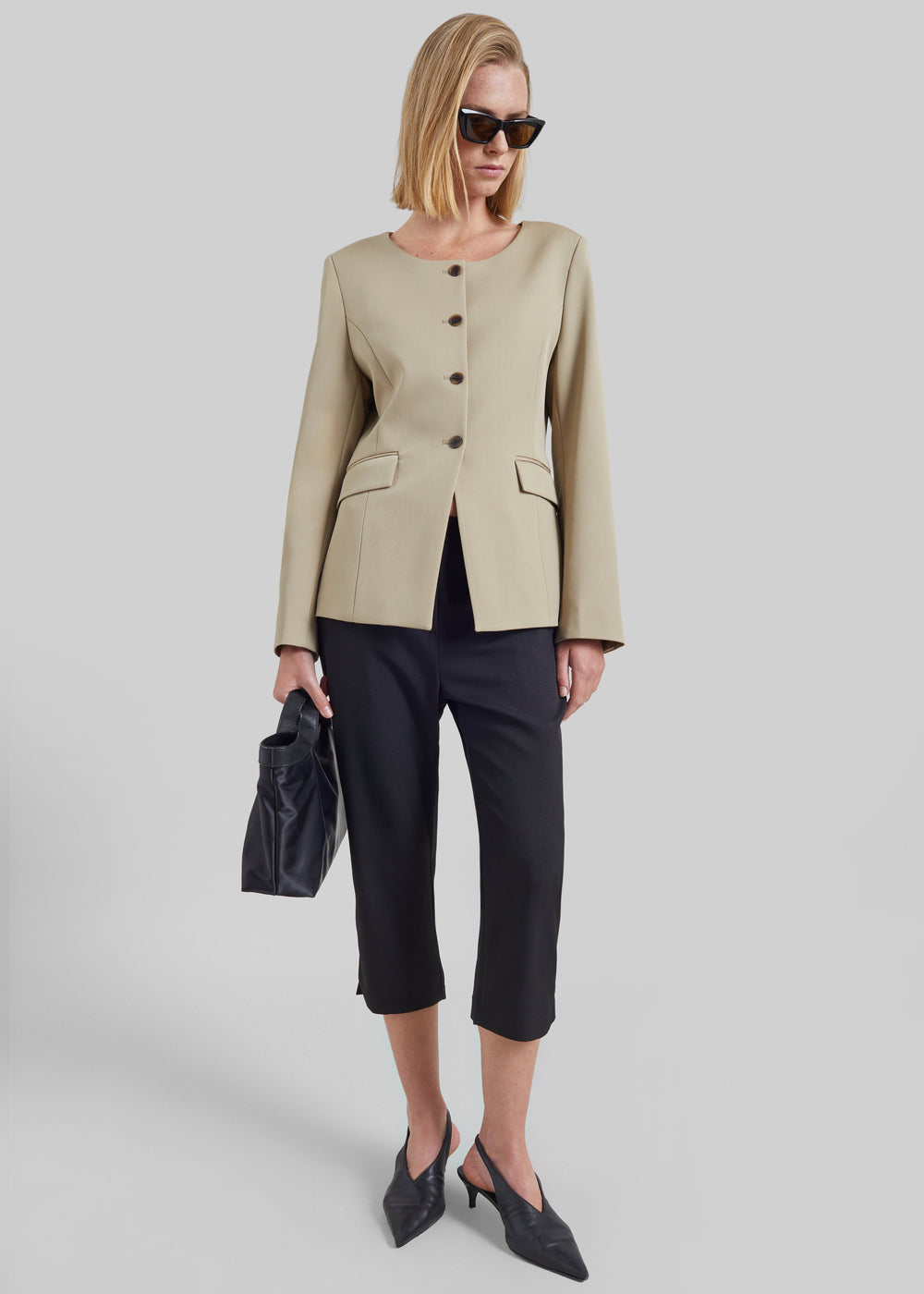Amboise Collarless Blazer - Beige - 1