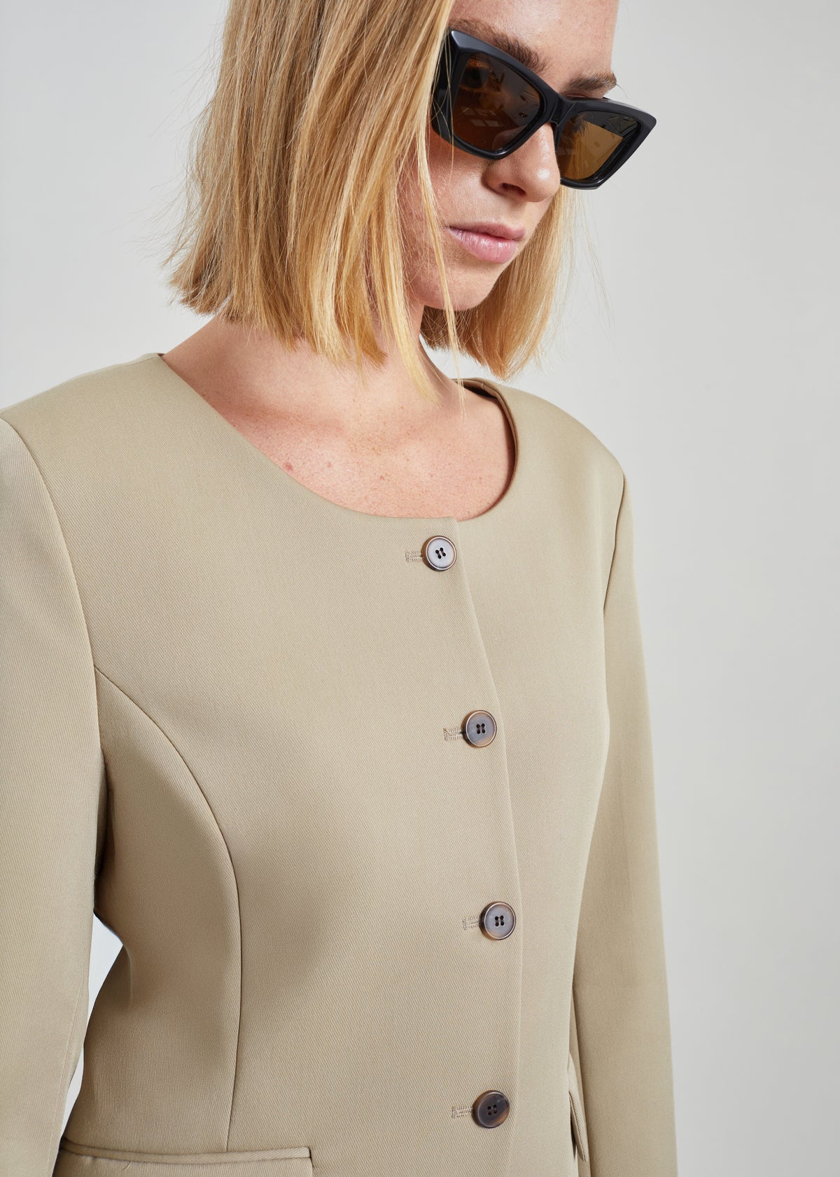 Amboise Collarless Blazer - Beige - 3