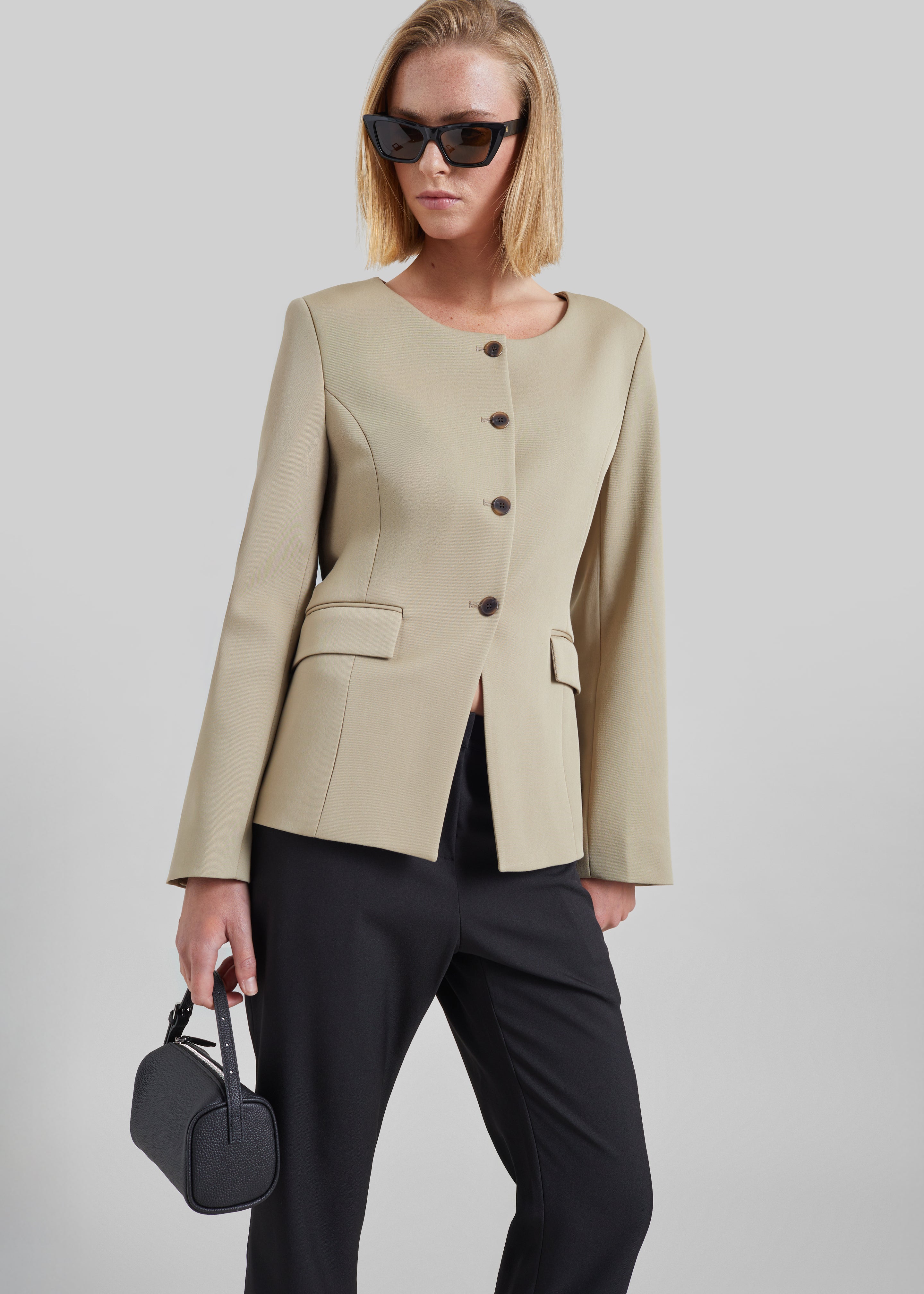 Amboise Collarless Blazer - Beige - 4