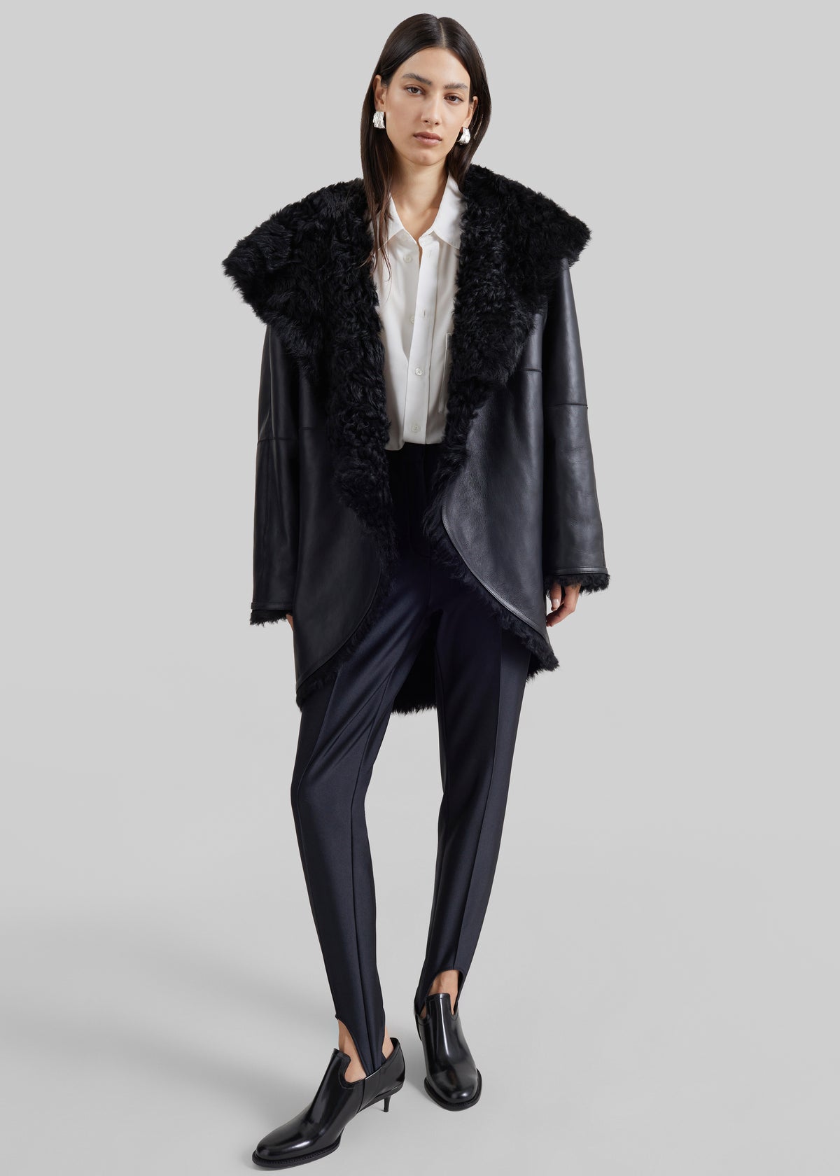Ambra Shearling Hooded Short Coat - Black