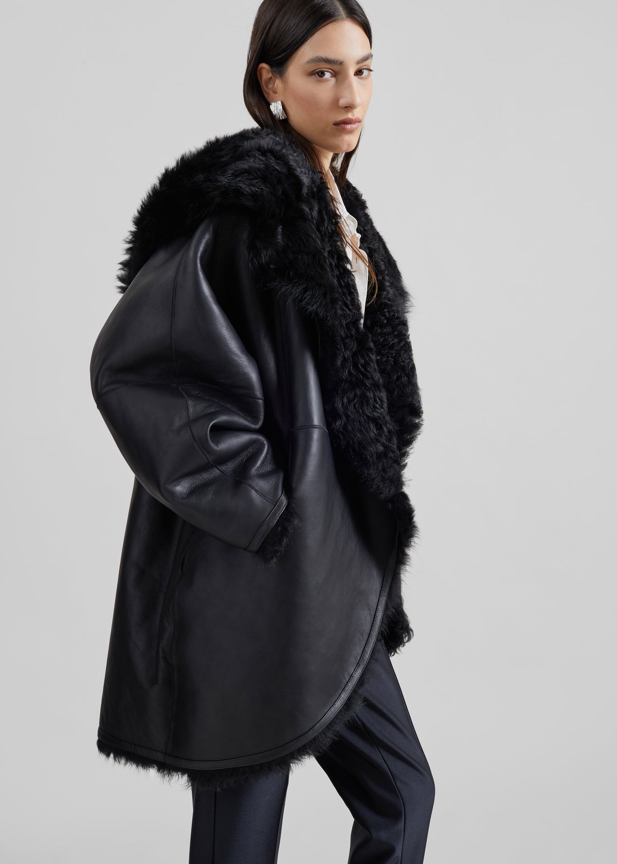 Ambra Shearling Hooded Short Coat - Black