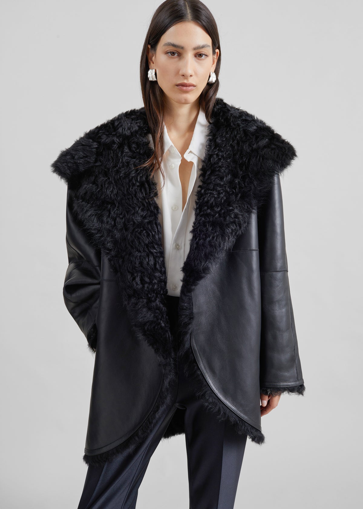 Ambra Shearling Hooded Short Coat - Black