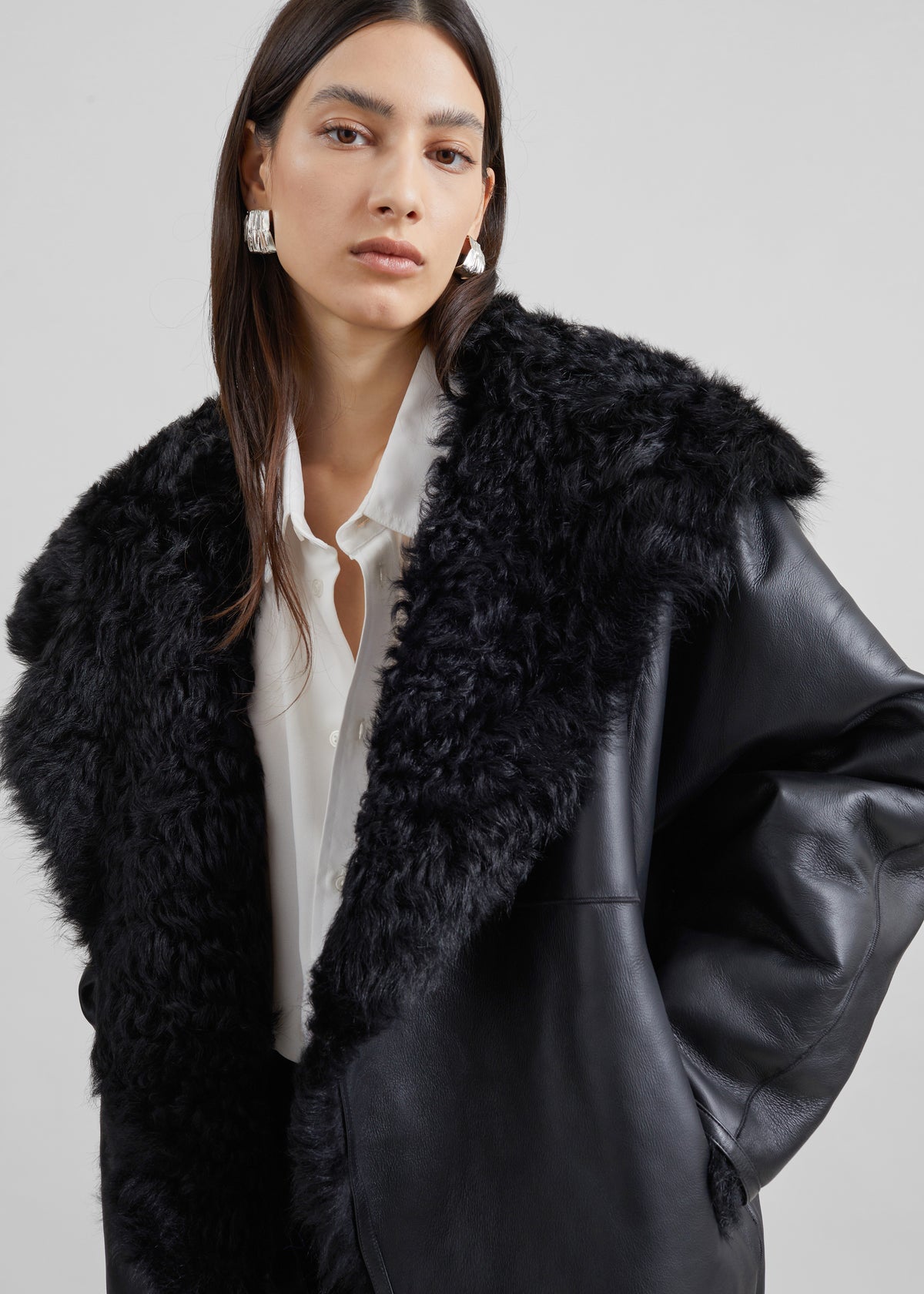 Ambra Shearling Hooded Short Coat - Black