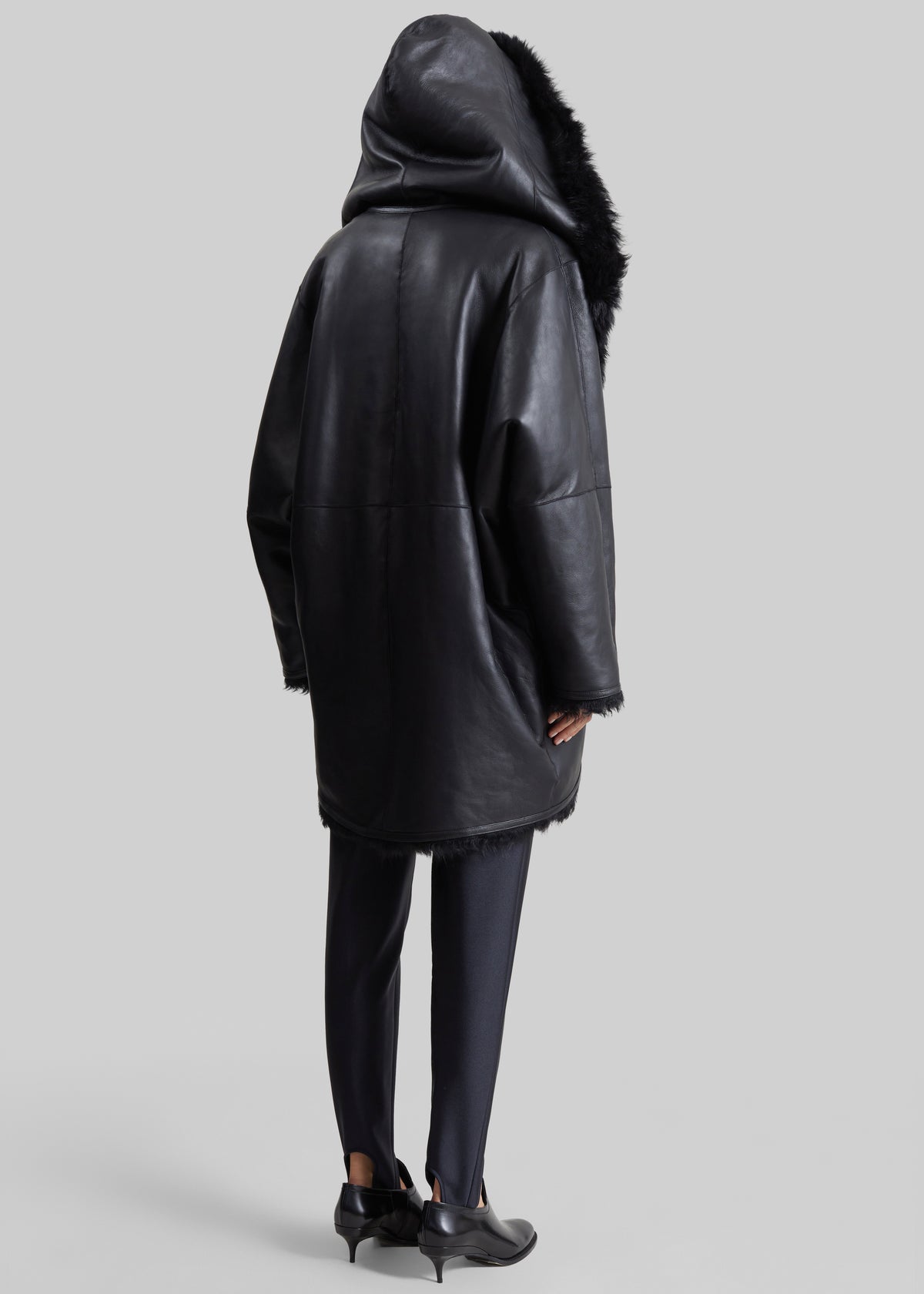 Ambra Shearling Hooded Short Coat - Black