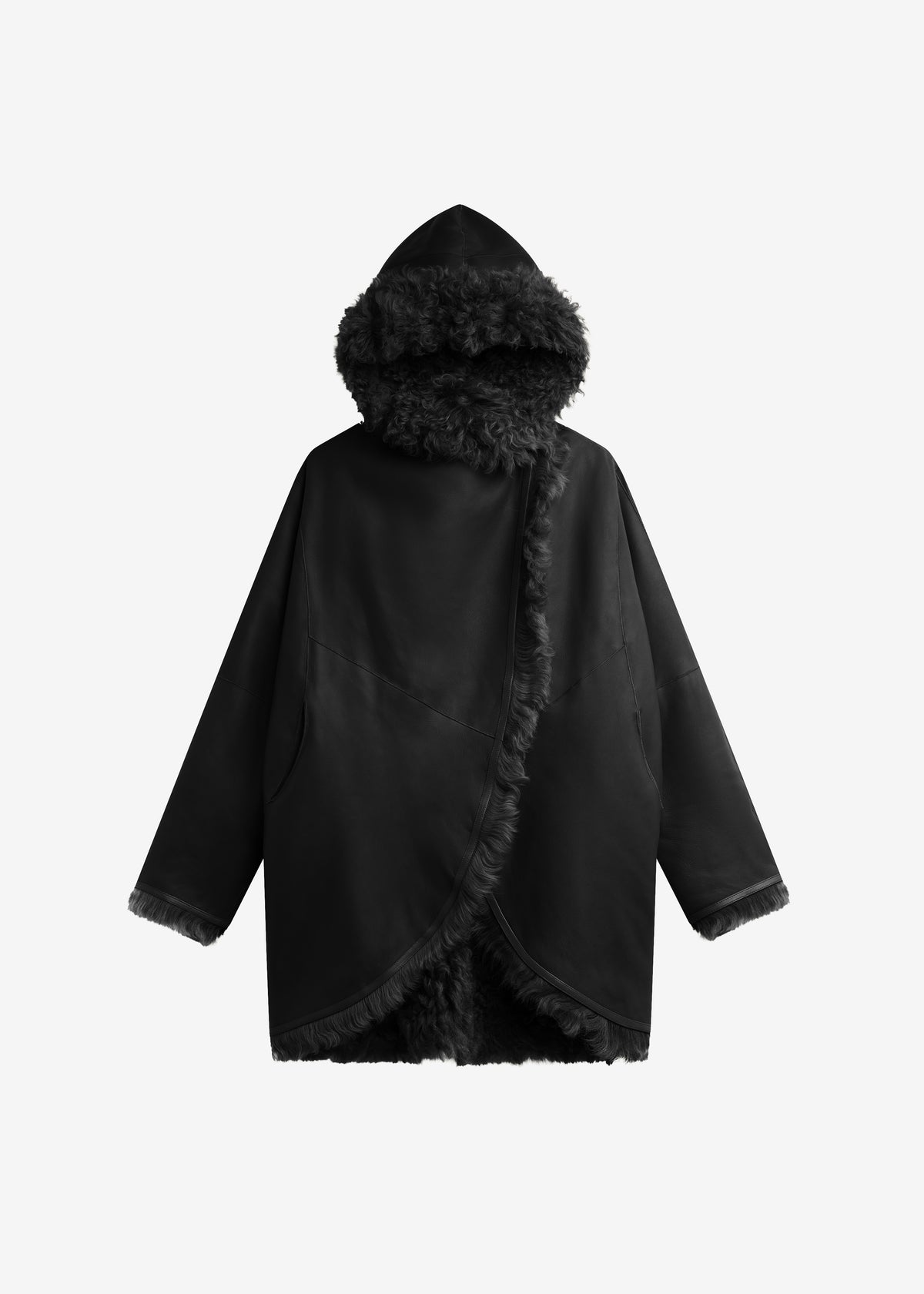 Ambra Shearling Hooded Short Coat - Black