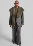 Ambra Shearling Hooded Short Coat - Dark Olive