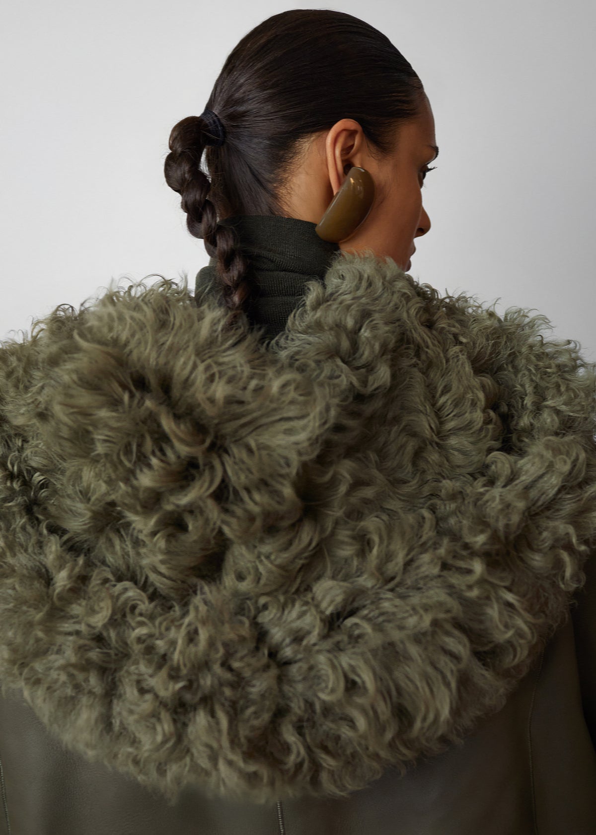 Ambra Shearling Hooded Short Coat - Dark Olive