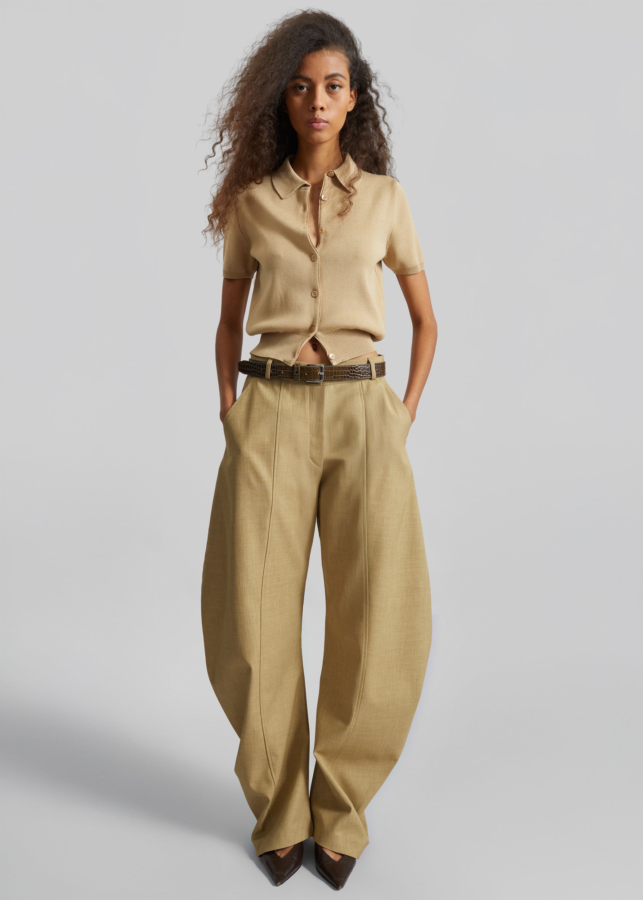 Shop the look image for Amelot Knit Short Sleeve Cardigan - Beige