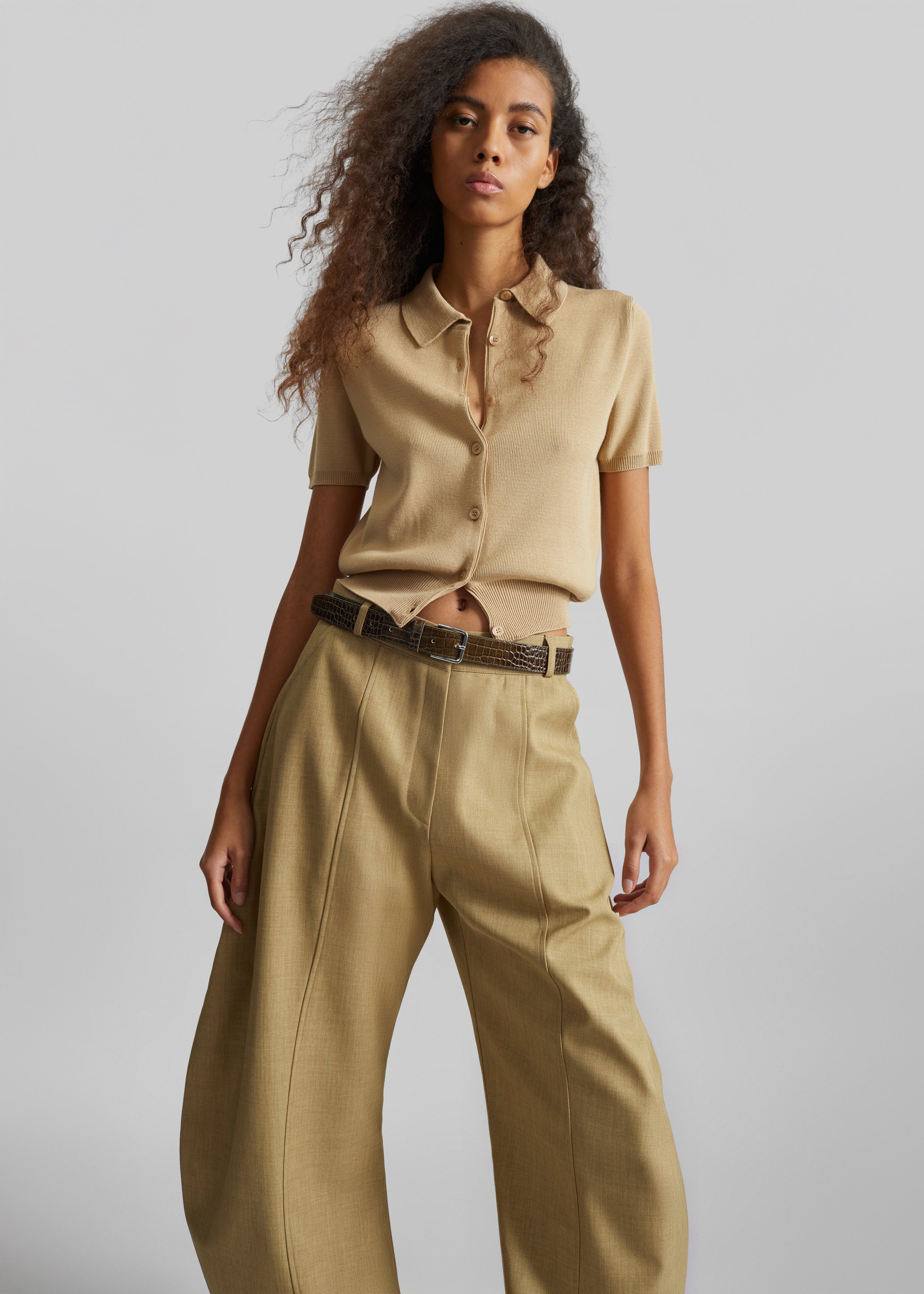 Amelot Knit Short Sleeve Cardigan - Beige - 2