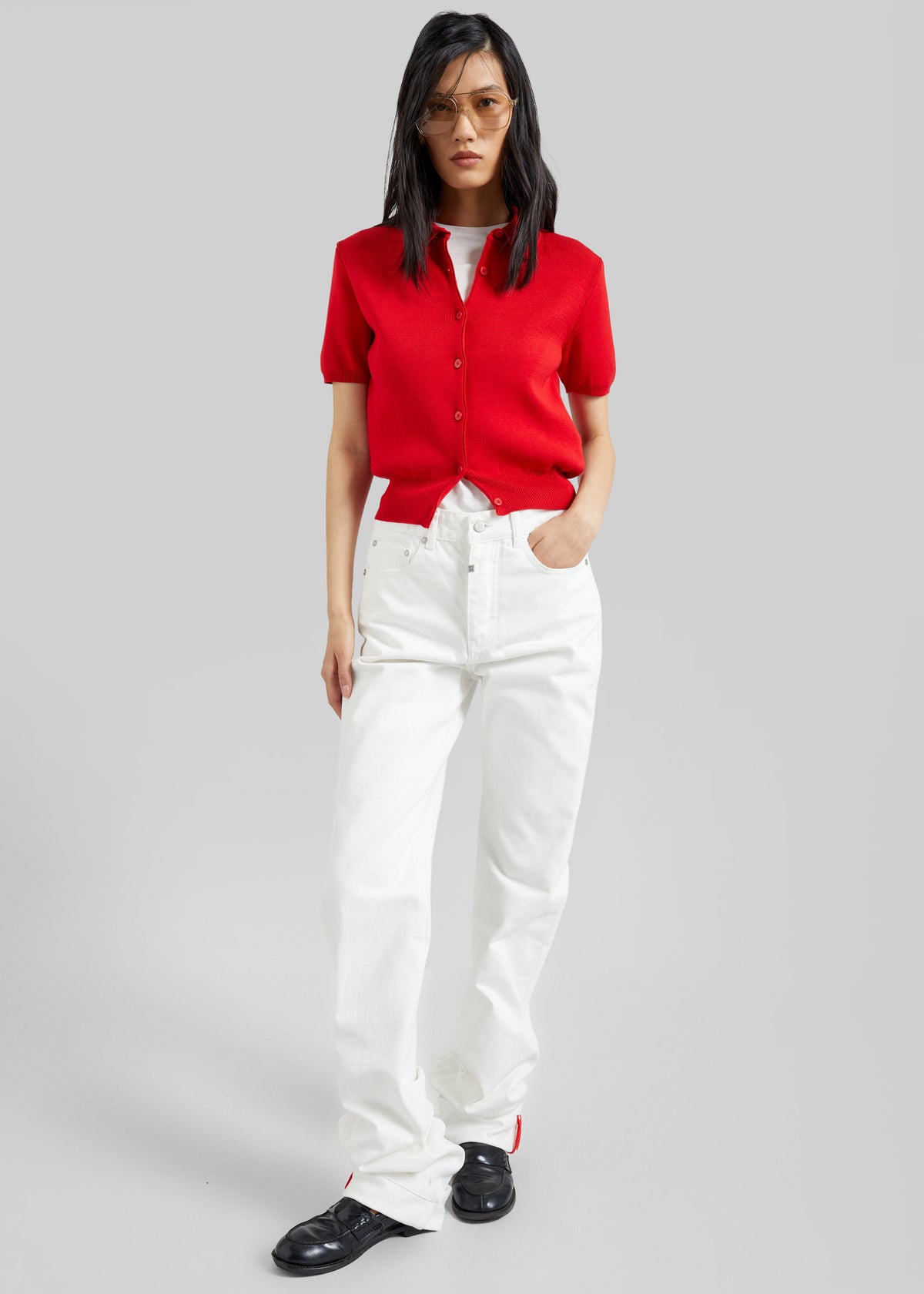 Amelot Knit Short Sleeve Cardigan - Red - 2
