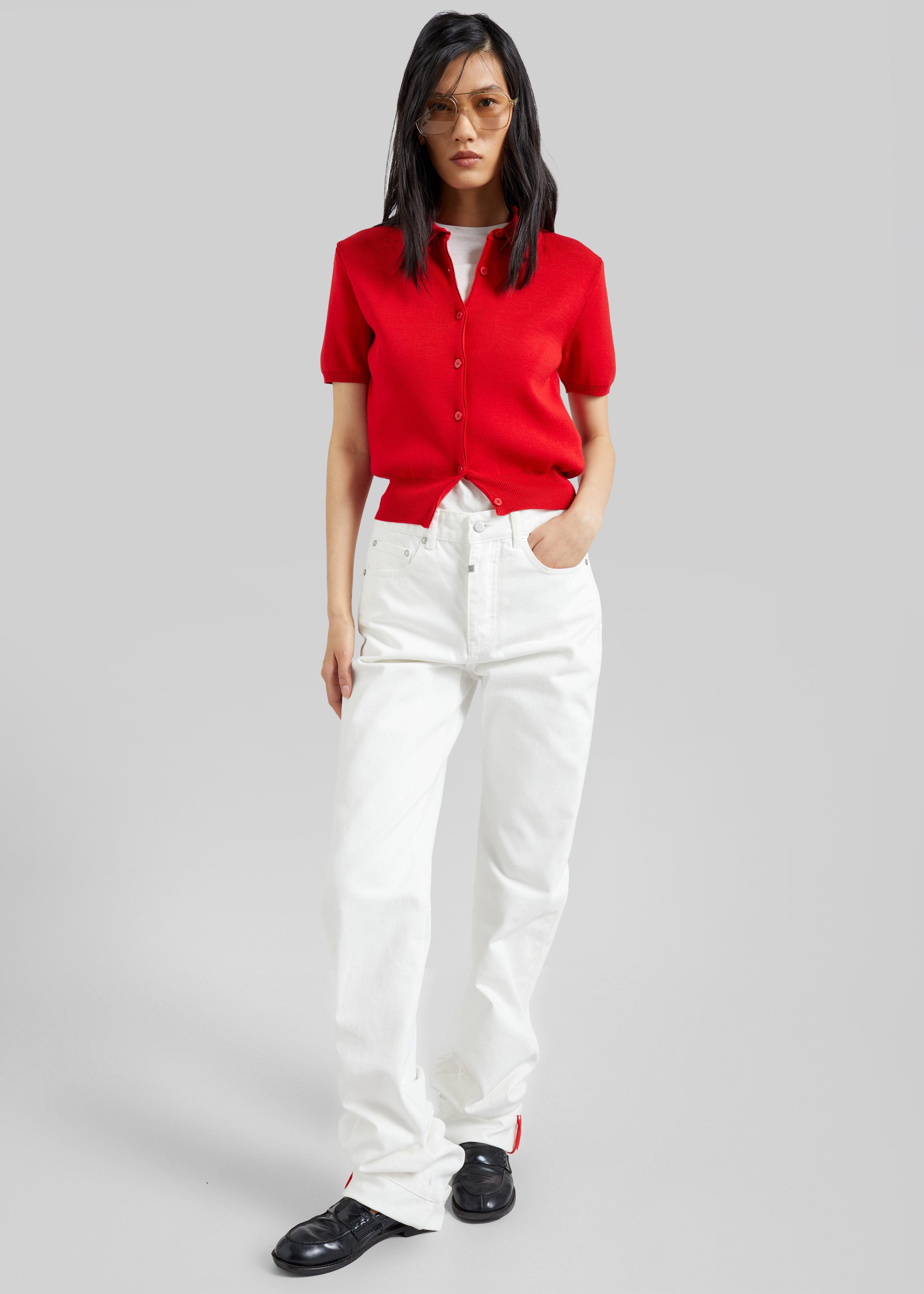 Amelot Knit Short Sleeve Cardigan - Red - 2