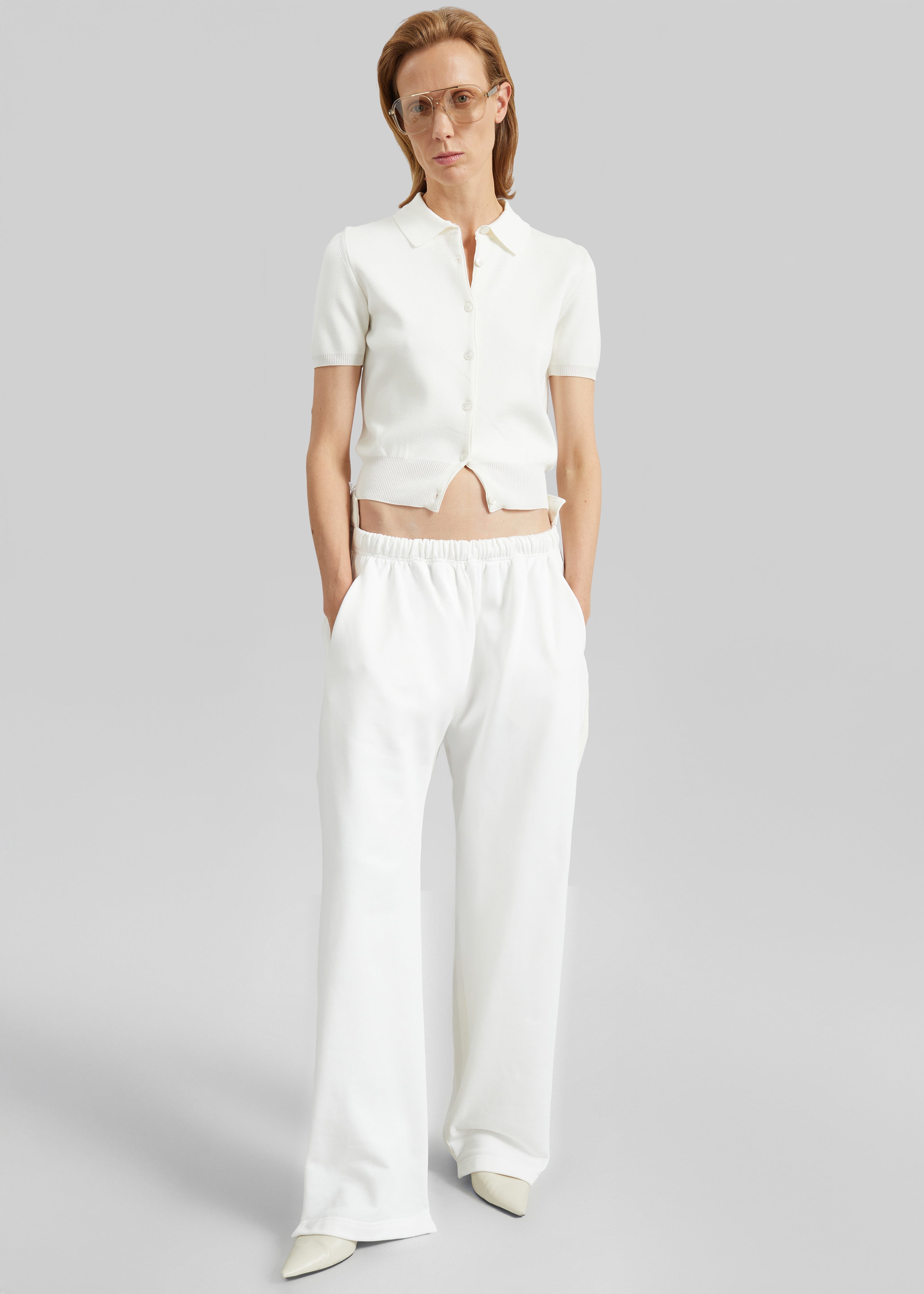 Amelot Knit Short Sleeve Cardigan - White - 3