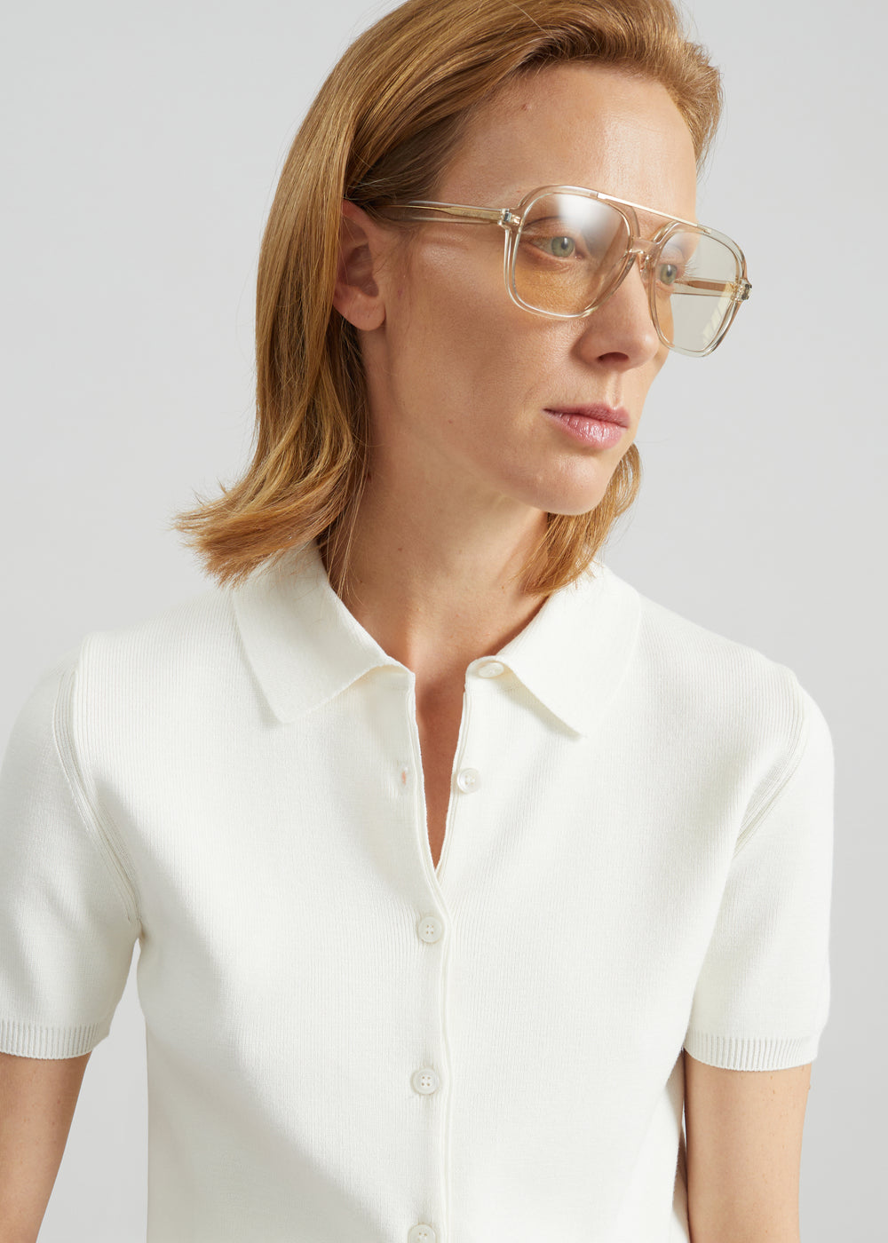 Amelot Knit Short Sleeve Cardigan - White - 1