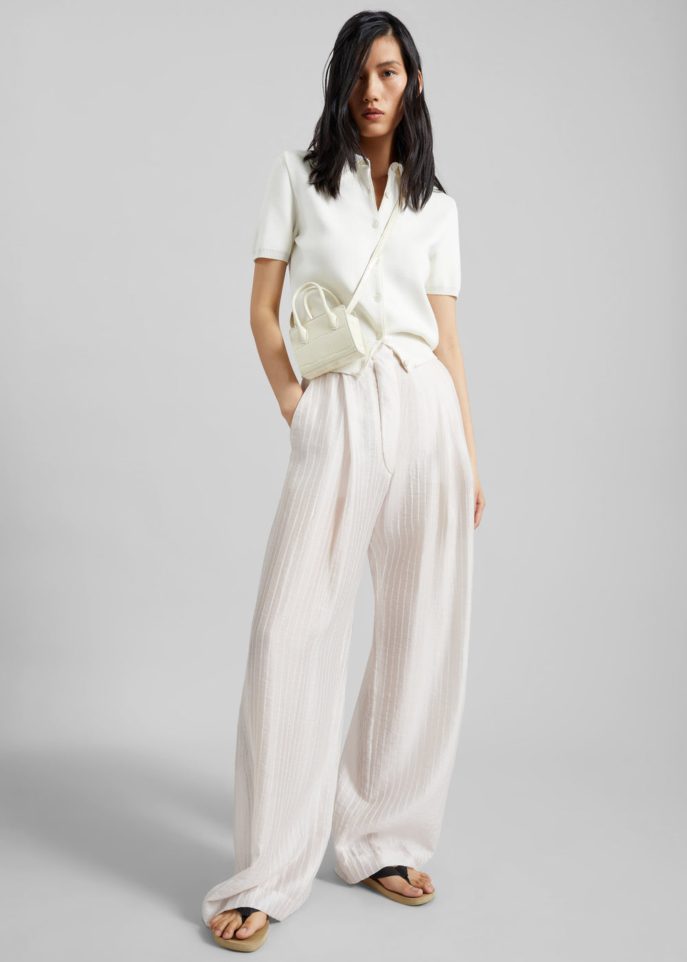 Amelot Knit Short Sleeve Cardigan - White - 1