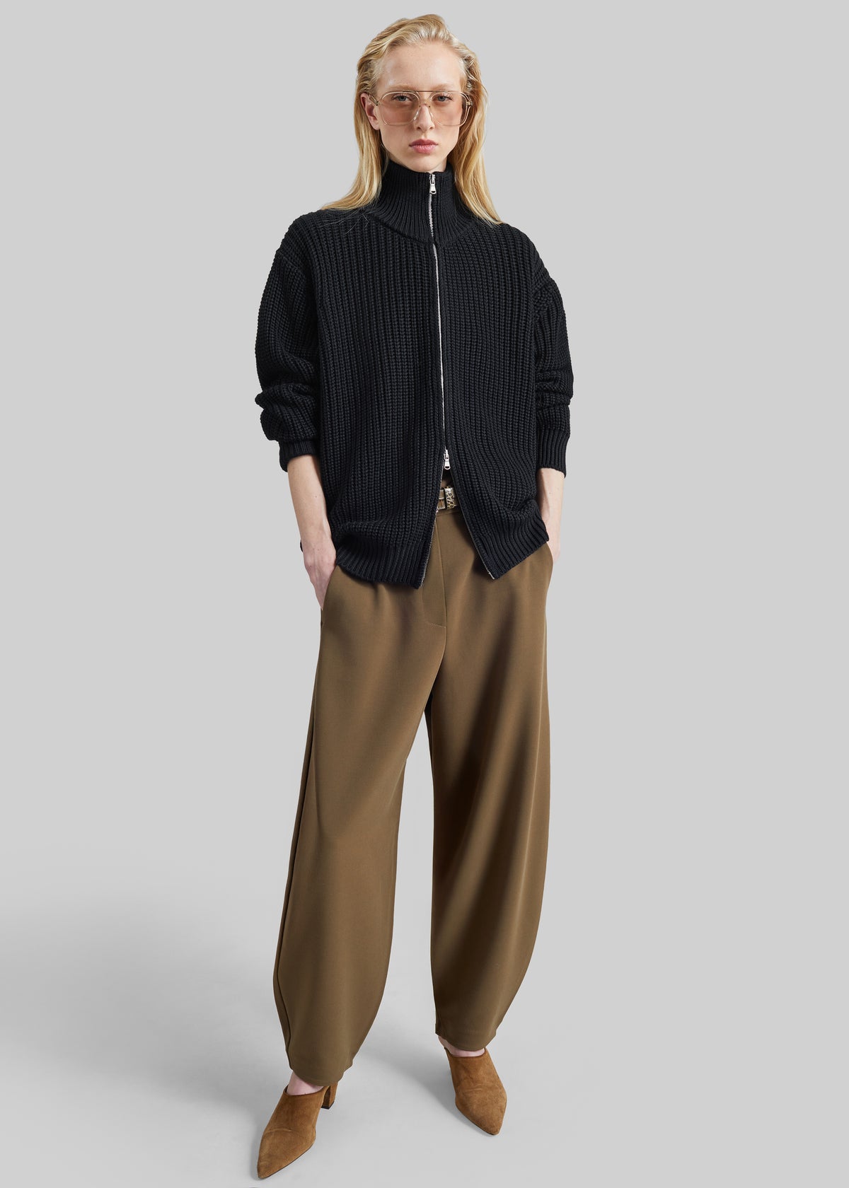 Shop the look image for Amish Supplies Zip-Up Ribbed Knit Cardigan - Black