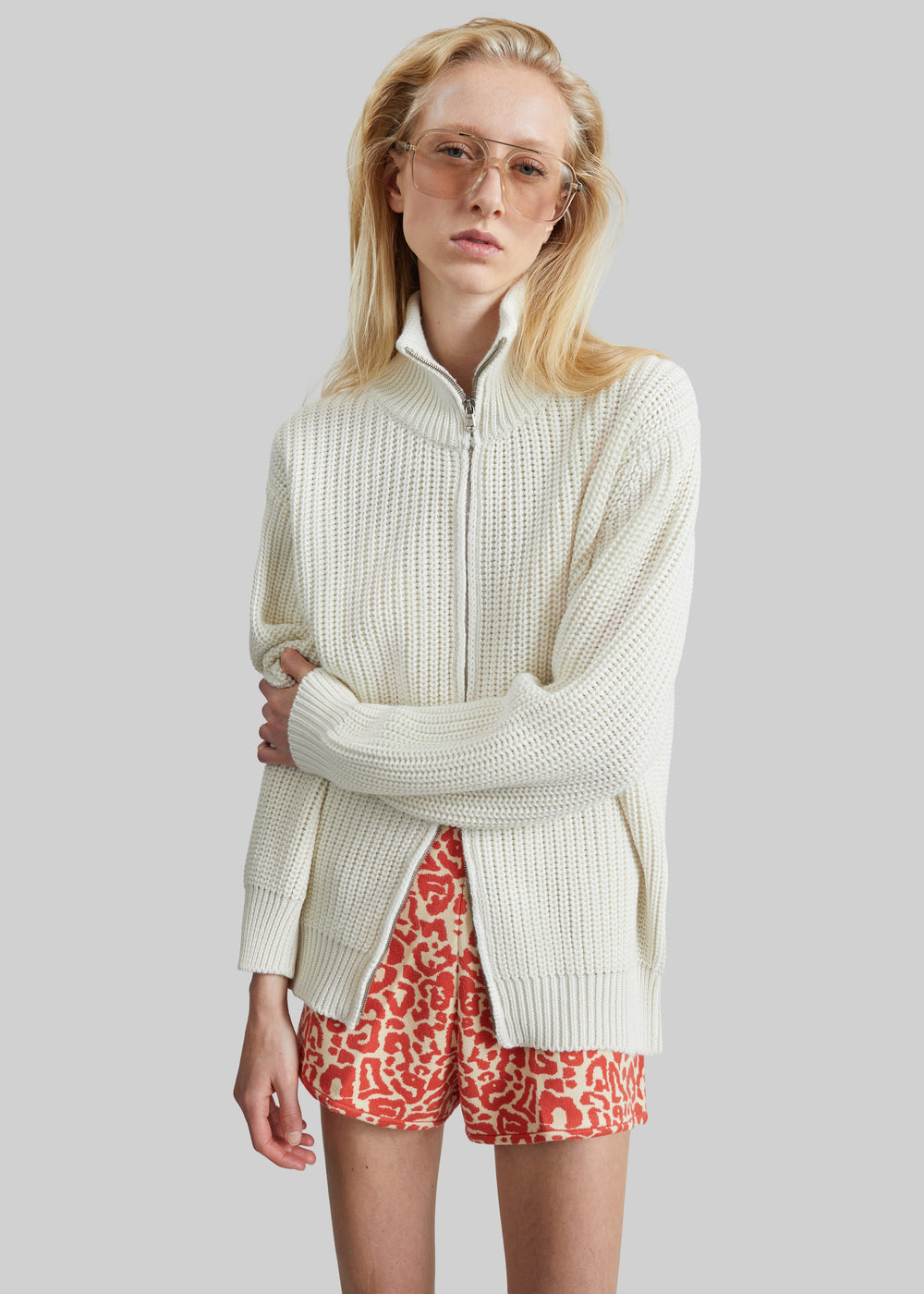 Amish Supplies Zip-Up Ribbed Knit Cardigan - White - 1