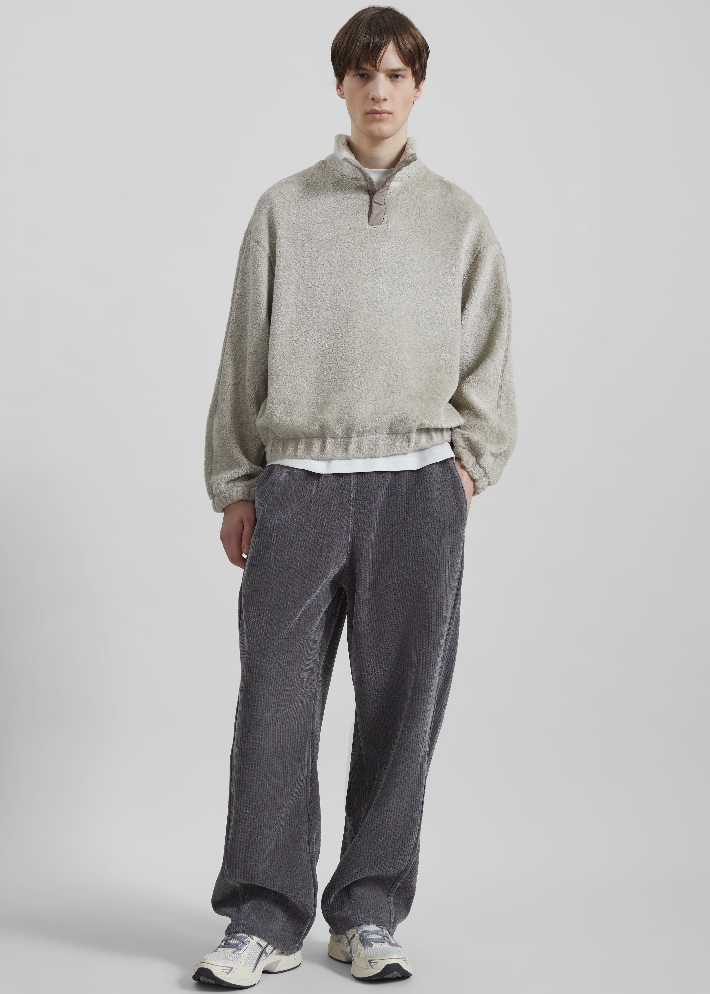 Amomento Fluffy Oversized Half Neck Pullover - Grey - 9