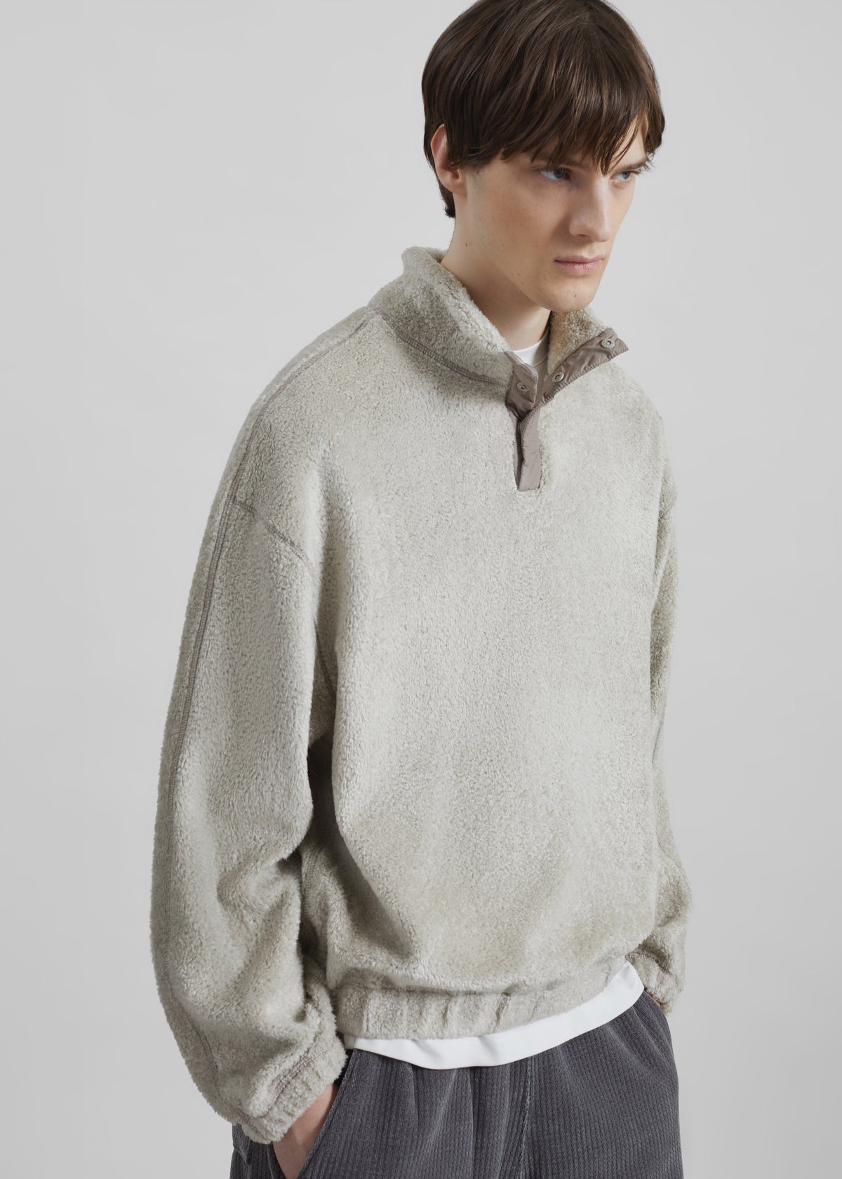 Amomento Fluffy Oversized Half Neck Pullover - Grey - 7