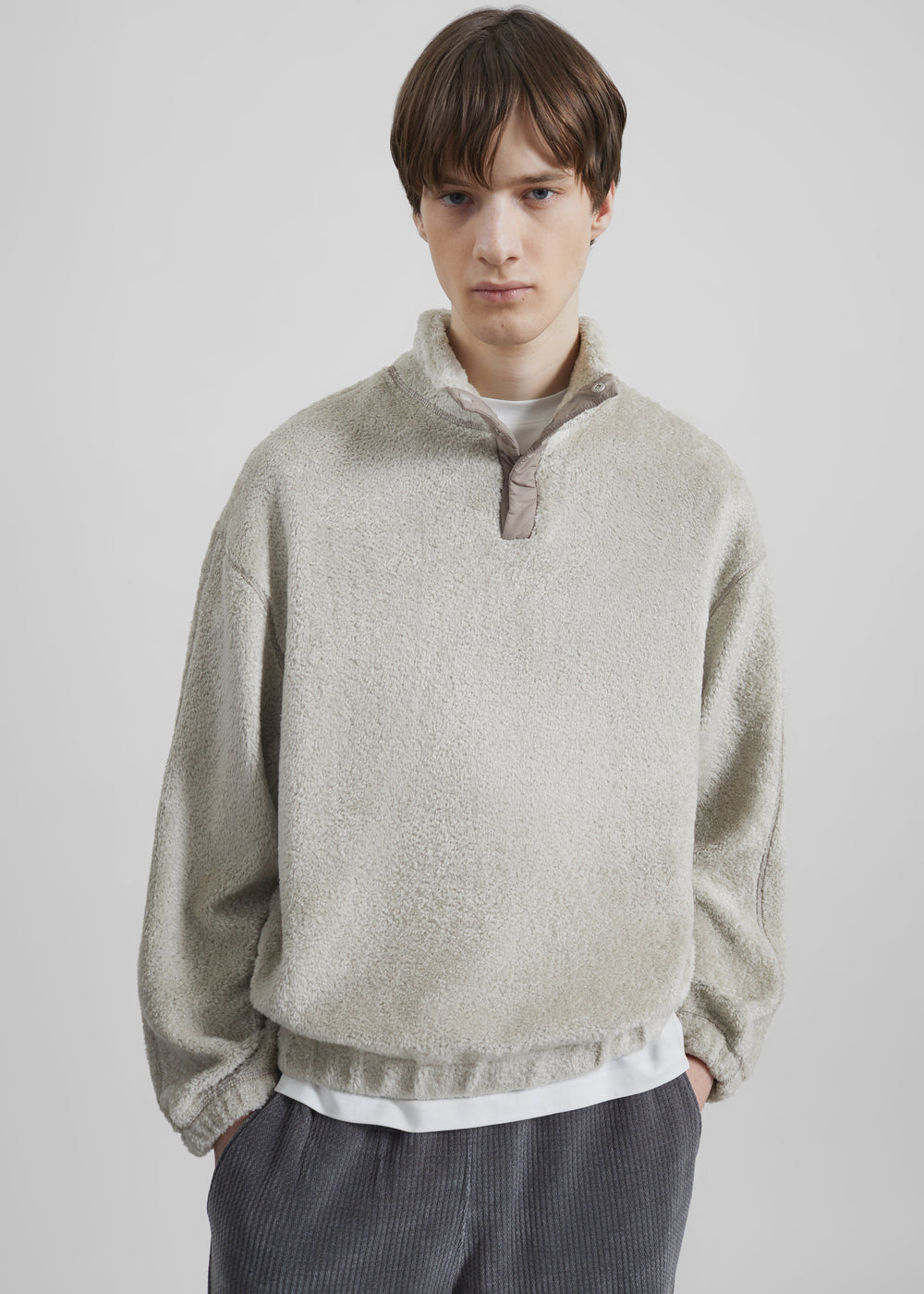 Amomento Fluffy Oversized Half Neck Pullover - Grey
