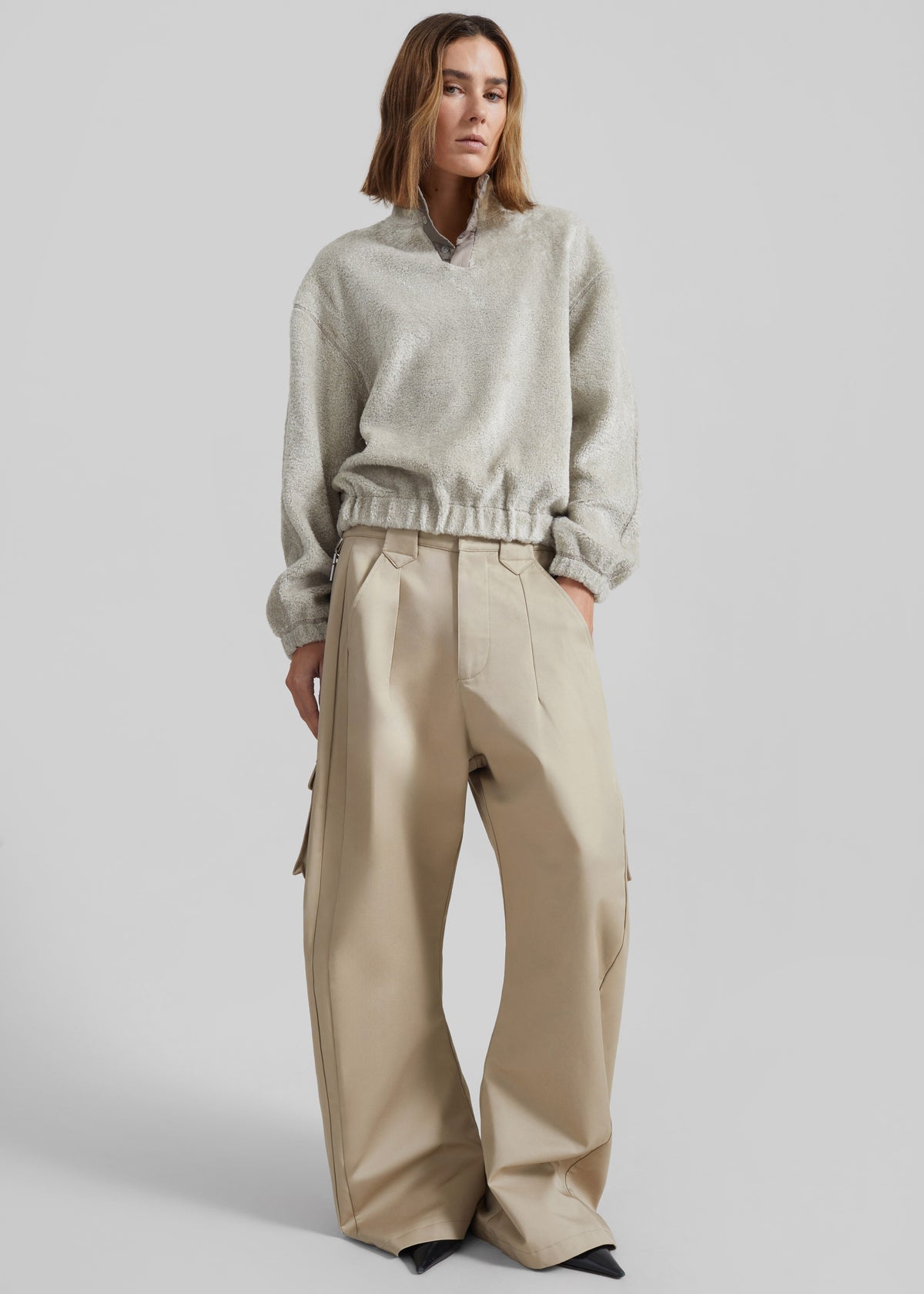 Amomento Fluffy Oversized Half Neck Pullover - Grey - 3