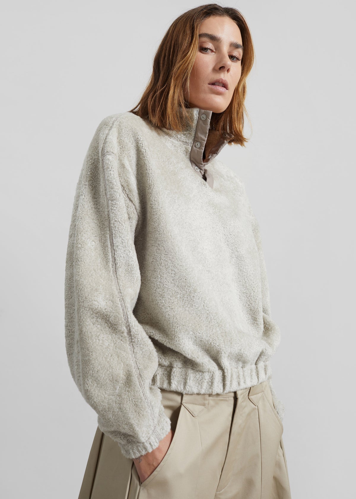 Amomento Fluffy Oversized Half Neck Pullover - Grey - 1